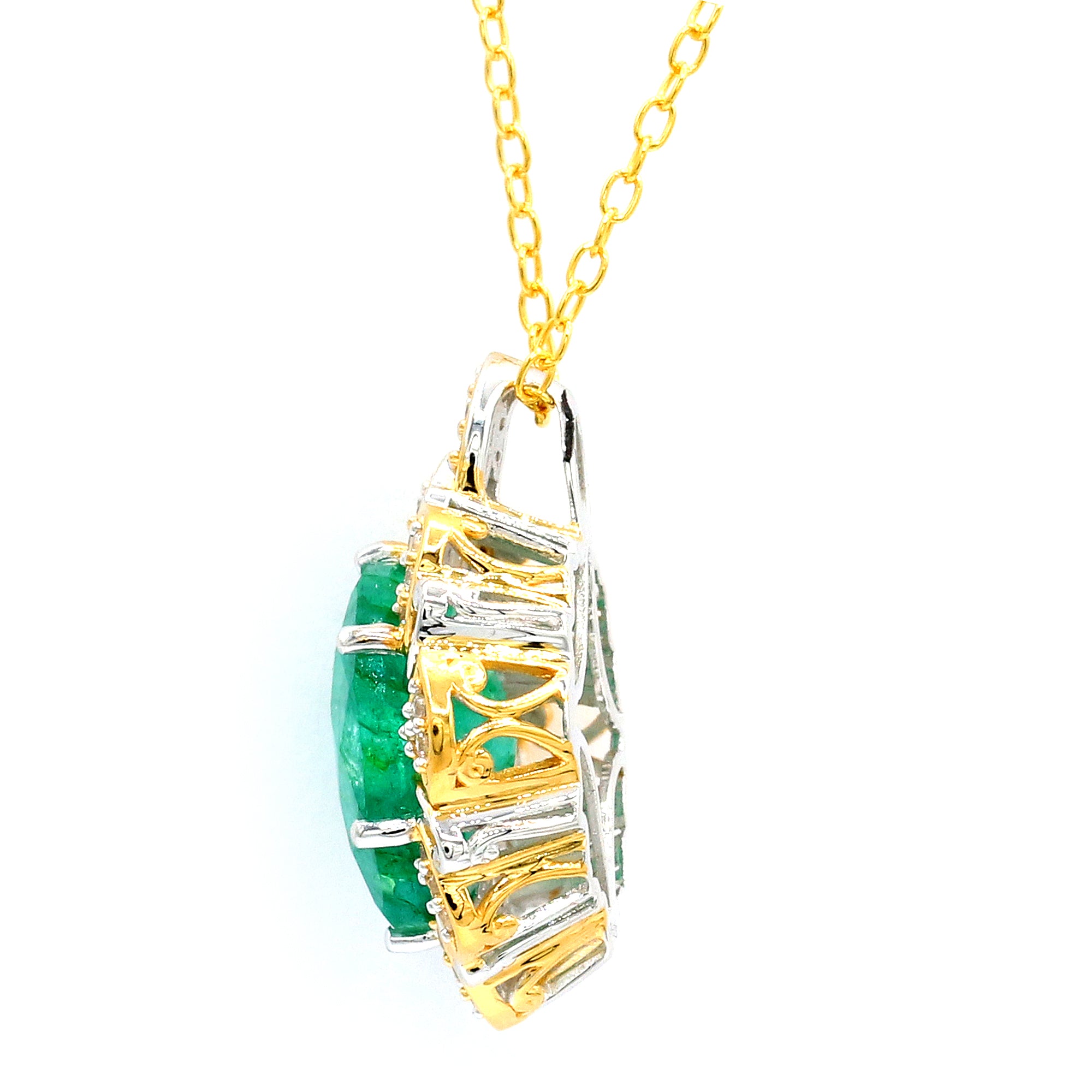 Gems en Vogue 24K Palladium Silver 10.38ctw Zambian Emerald & White Zircon Pendant