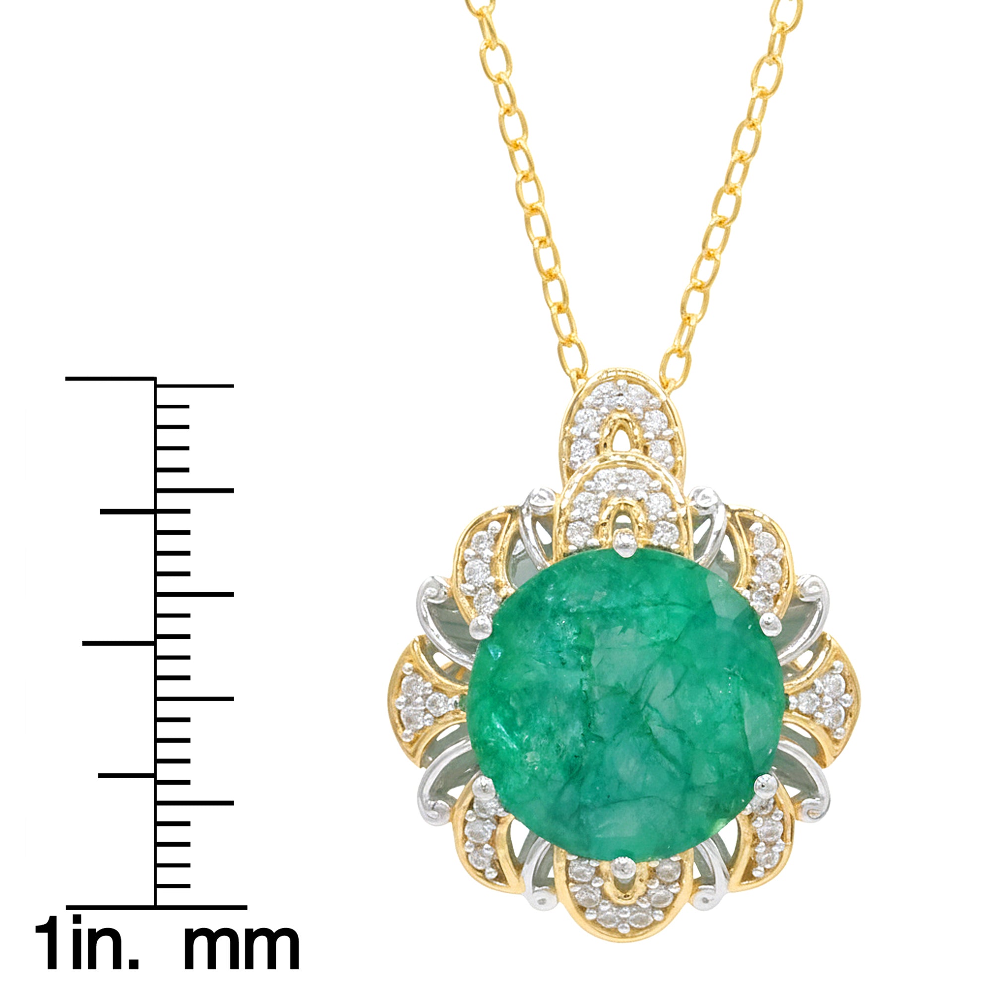 Gems en Vogue Pendentif Émeraude de Zambie & Zircon Blanc en Argent Palladium 24 carats 10,38 carats