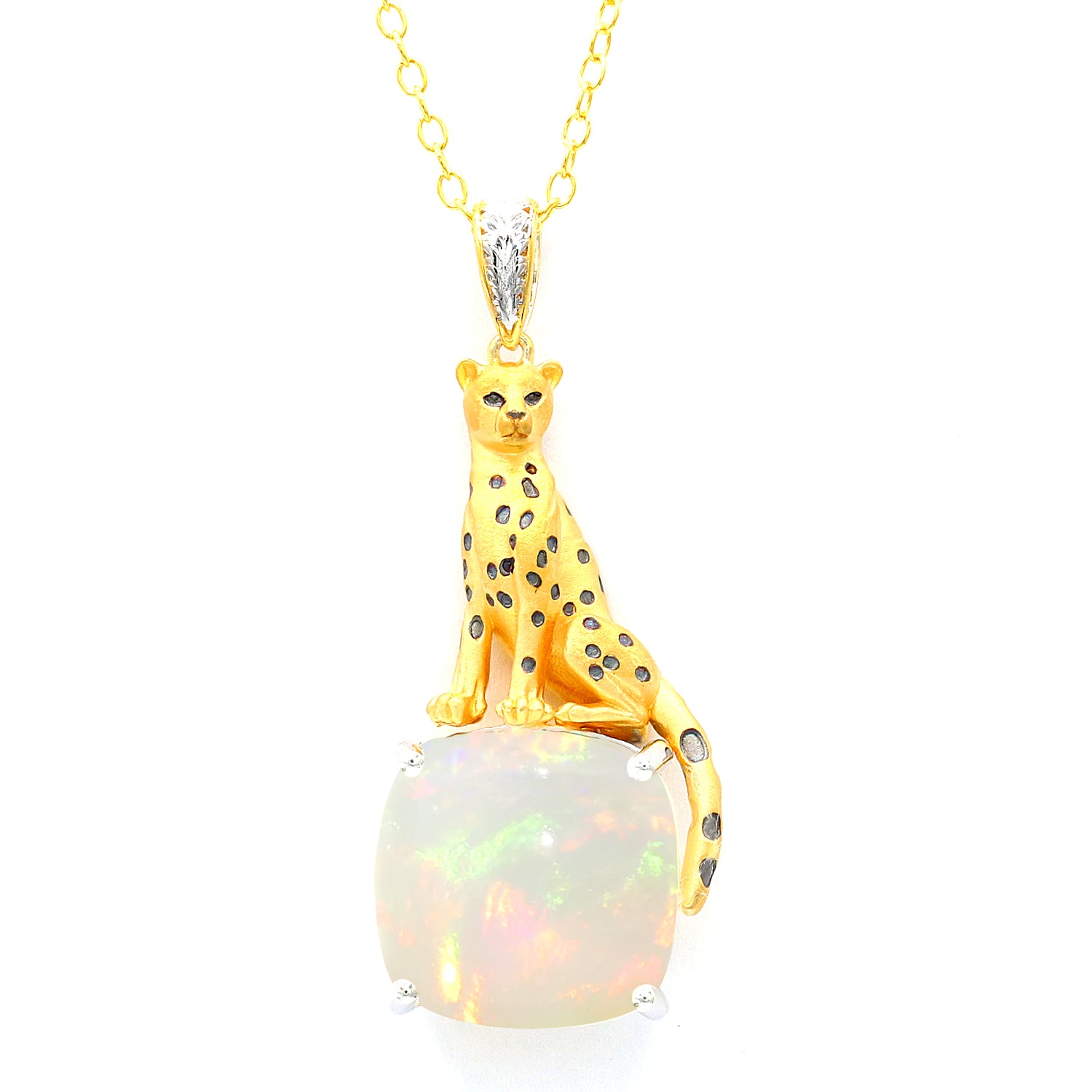 Couture Gems One-of-a-Kind 11.59ctw White Ethiopian Opal Panther Pendant