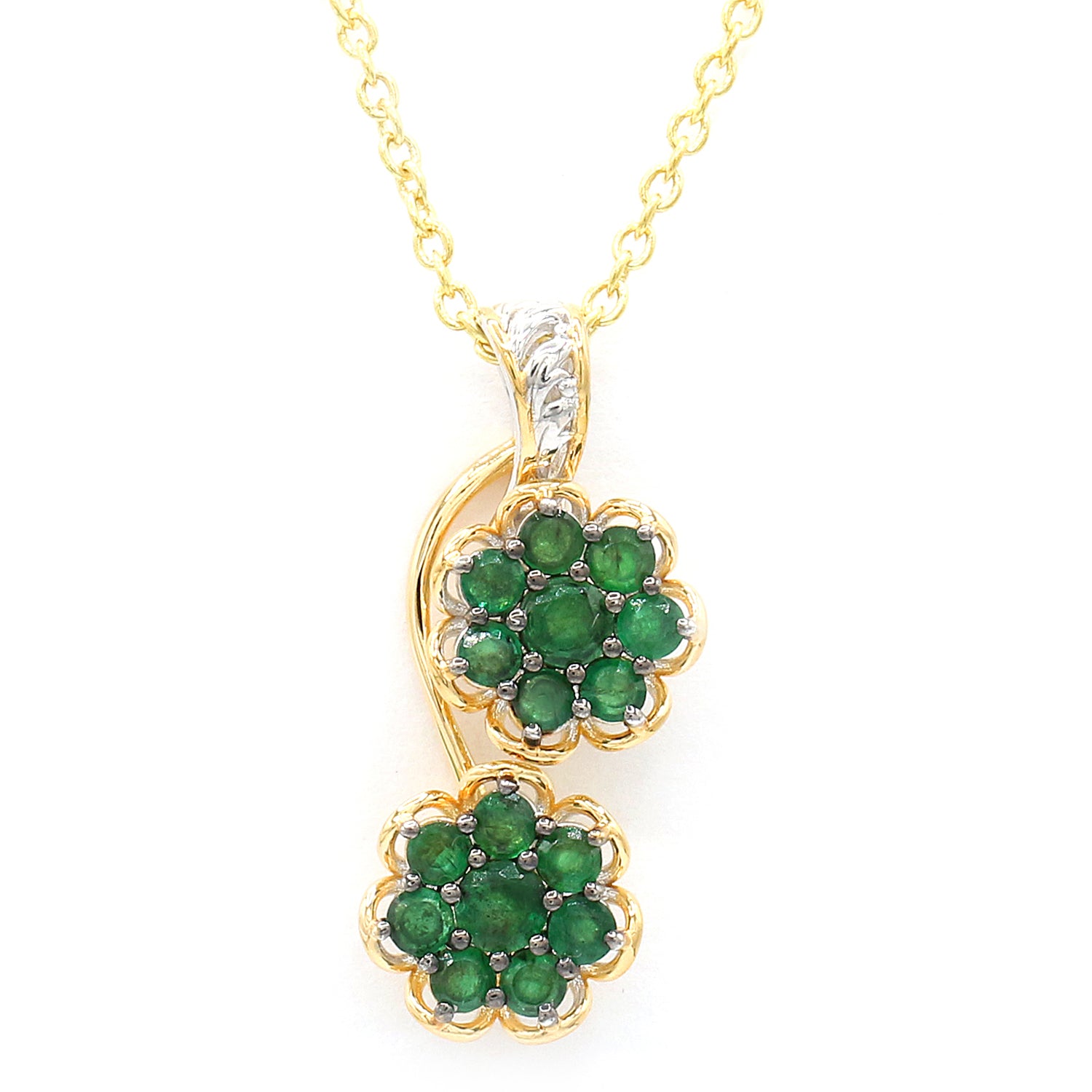 Gems en Vogue 24K Palladium Silver 1.38ctw Grizzly Emerald Flower Pendant