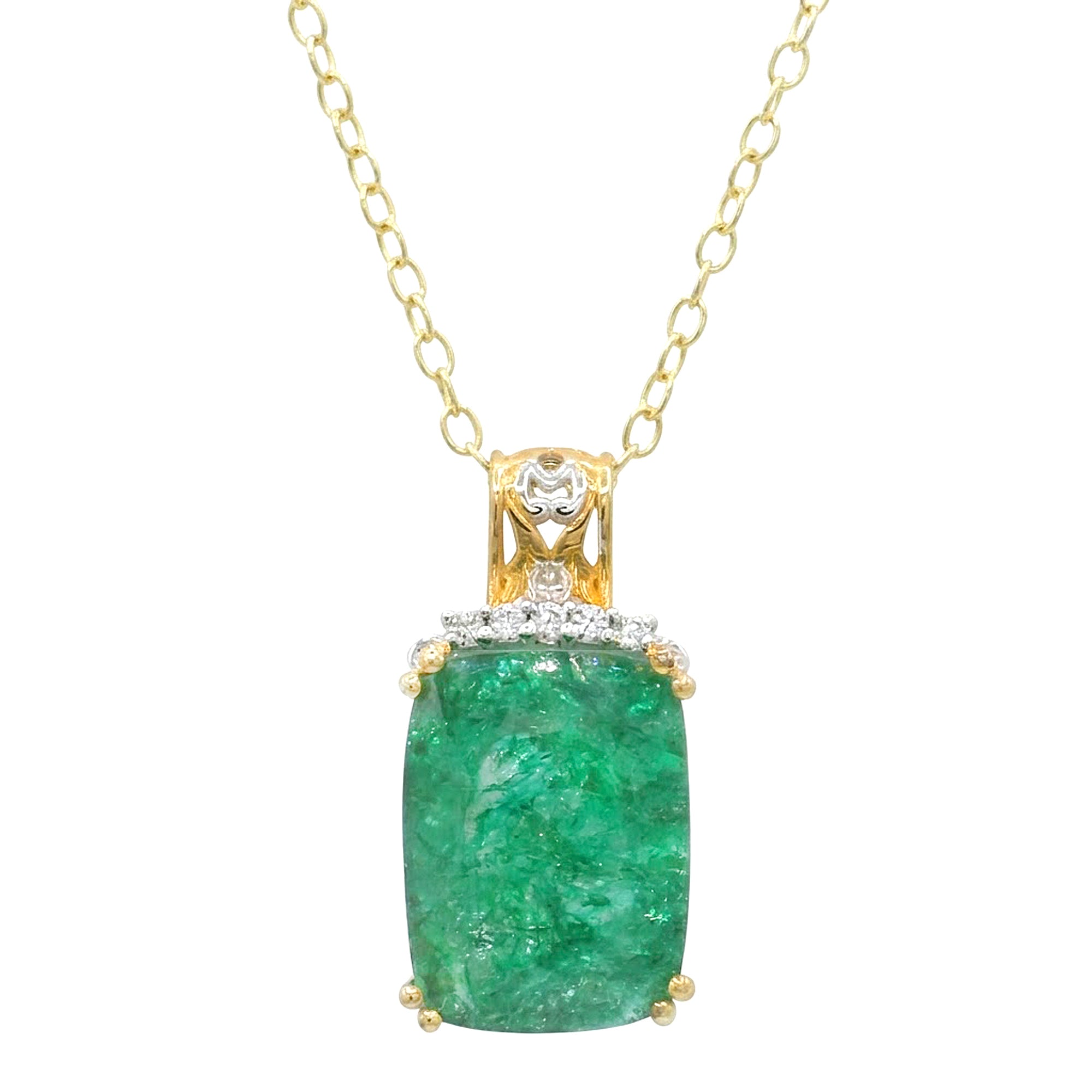 Gems en Vogue 24K Palladium Silver 10.22ctw Cushion Zambian Emerald & White Zircon Pendant