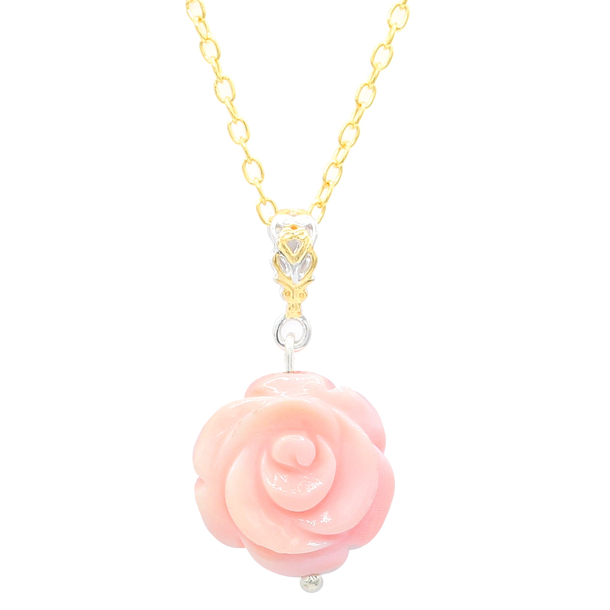 Gems en Vogue 24K Palladium Silver Pink Conch Shell Carved Flower Pendant