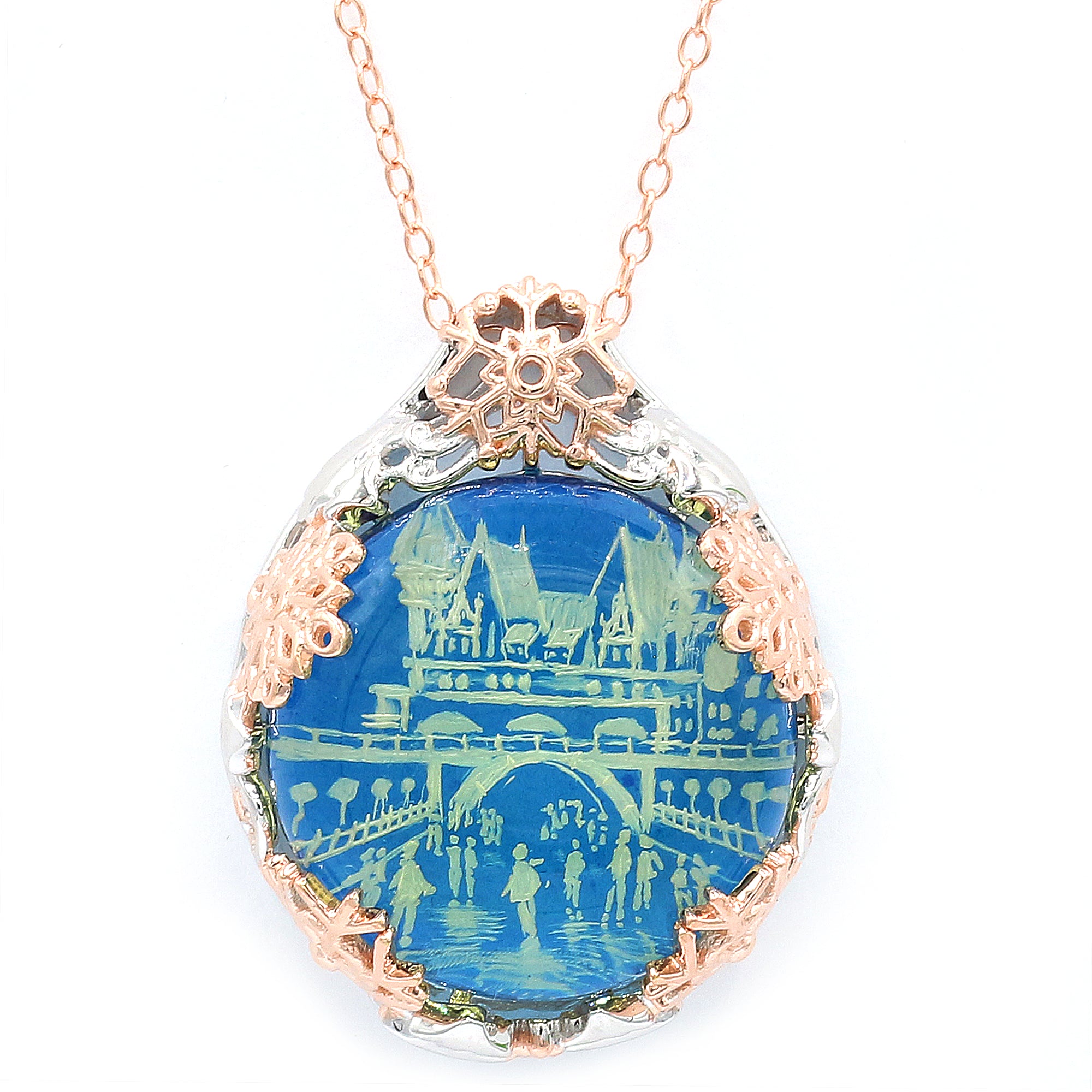 Gems en Vogue 18K Palladium Silver Carved Blue Amber Skating On The Rideau Canal Pendant