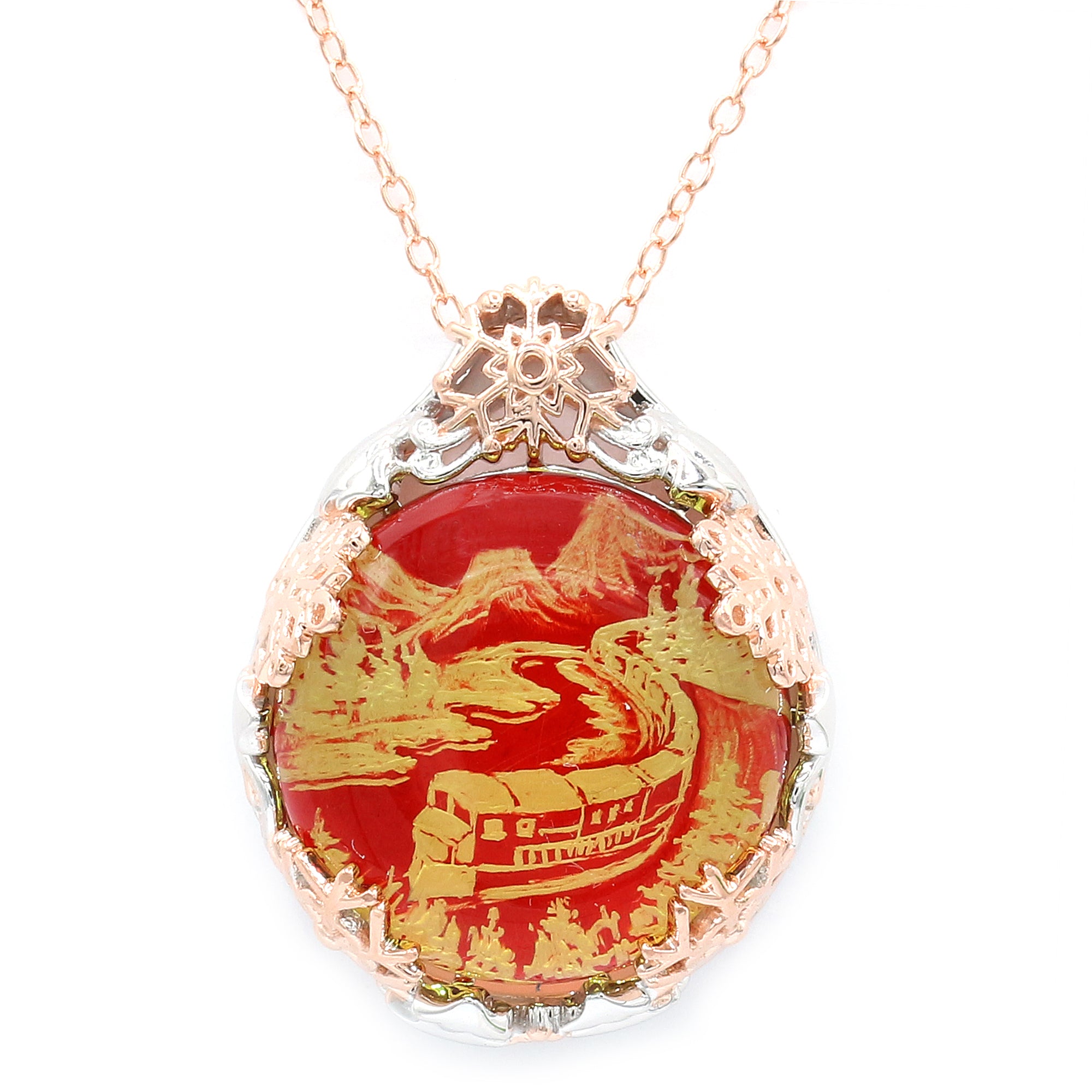 Pendentif Couronne de Noël sculptée en ambre rouge Gems en Vogue