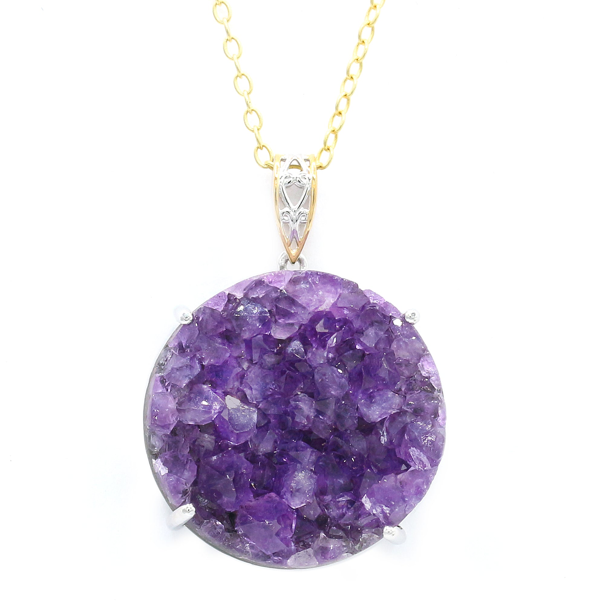 Gems en Vogue 24K Palladium Silver Round Amethyst Druzy Pendant