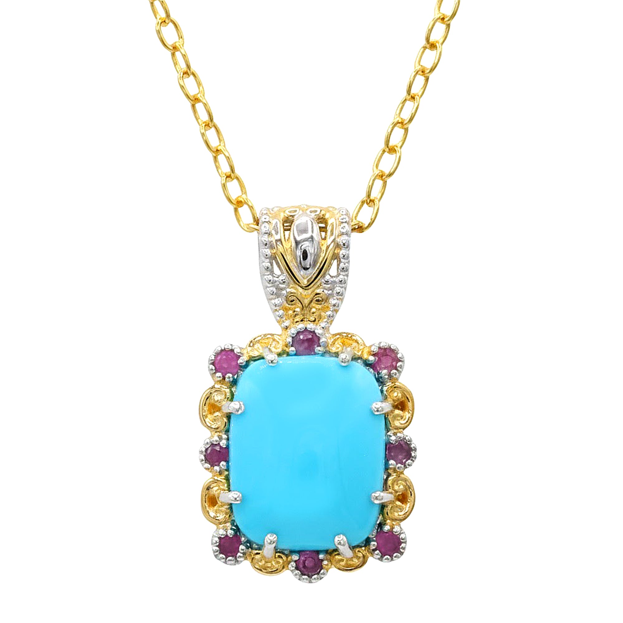 Pendentif Gems en Vogue en turquoise "Belle au Bois Dormant", lapis et topaze bleu suisse