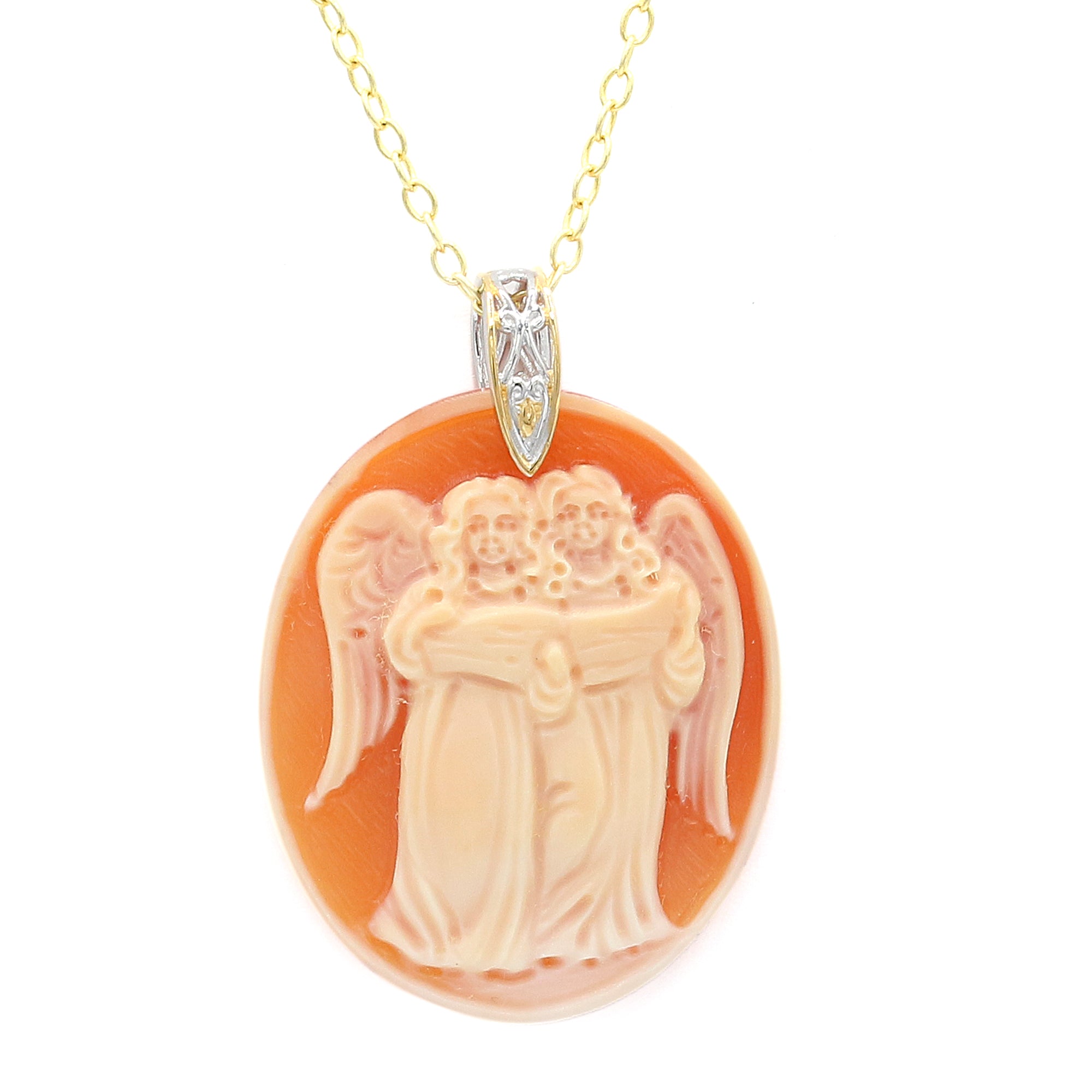 Gems en Vogue One-of-a-kind 24K Palladium Silver Carved Cameo Twin Angels Pendant