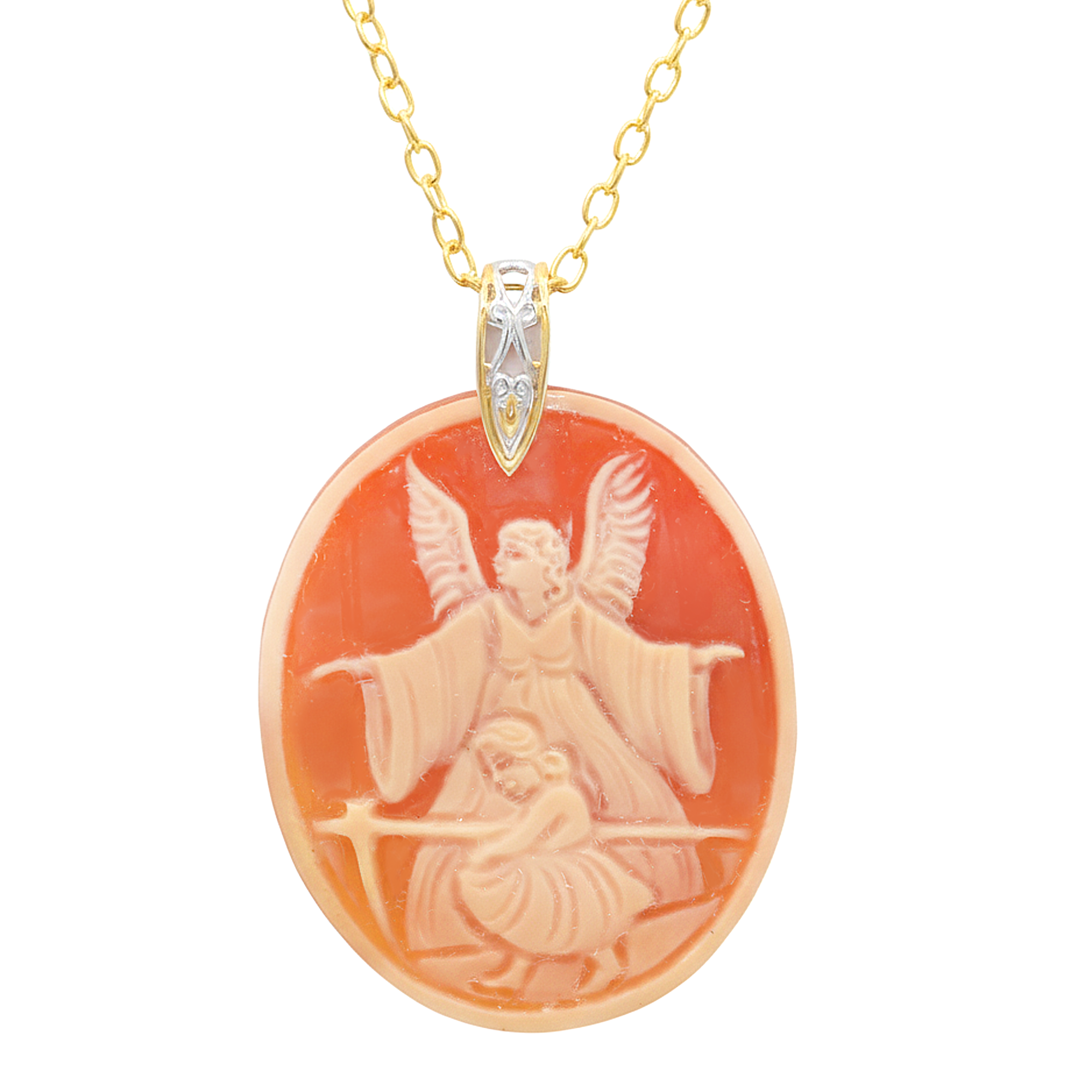 Gems en Vogue One-of-a-kind 24K Palladium Silver Carved Cameo Guardian Angel & Child Pendant