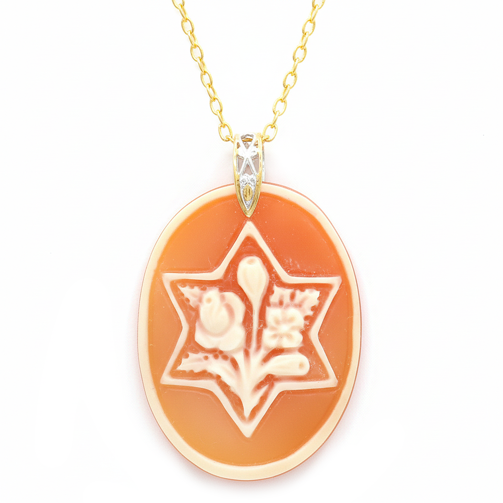 Gems en Vogue One-of-a-kind 24K Palladium Silver Carved Cameo Star of David with Flower Pendant