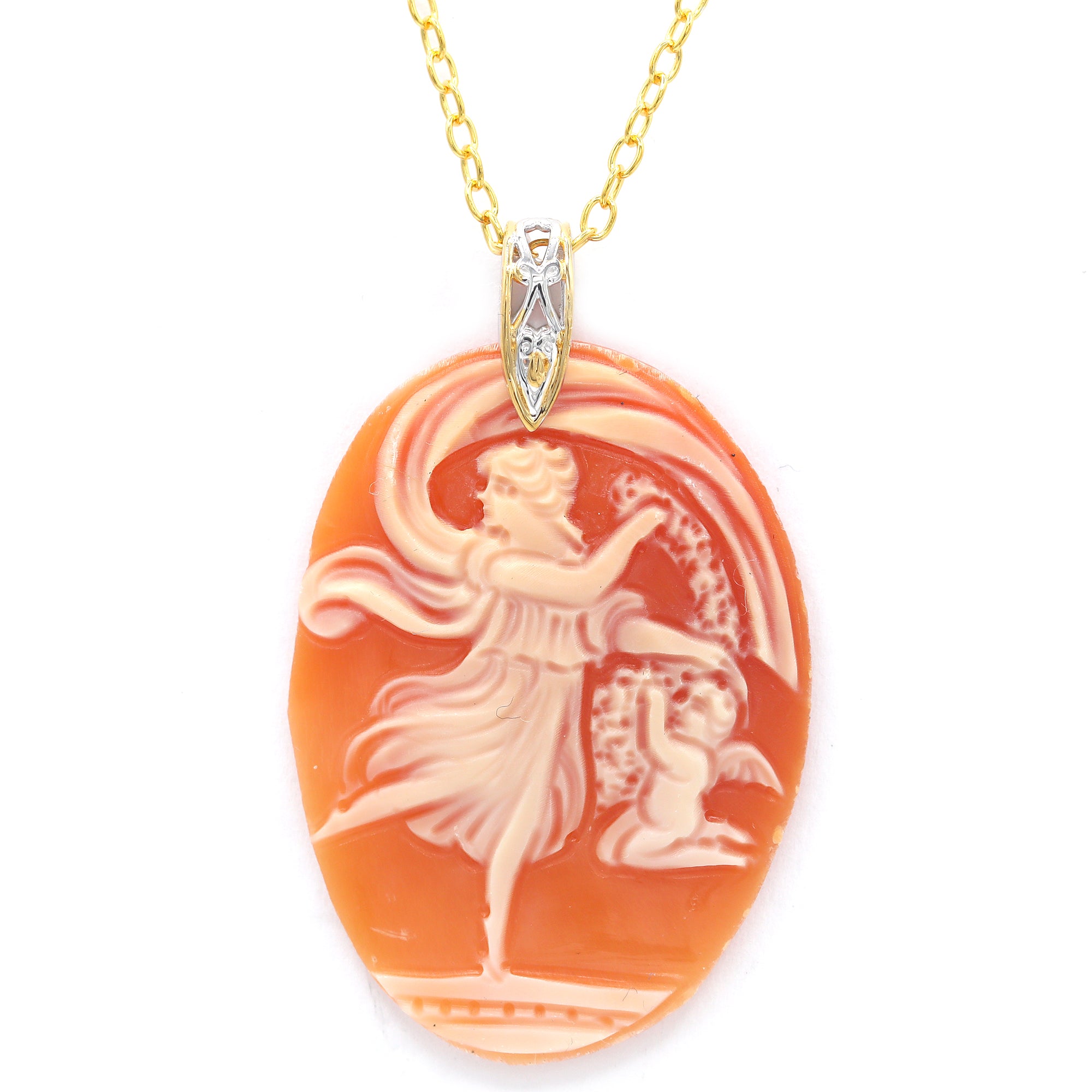 Gems en Vogue One-of-a-kind 24K Palladium Silver Carved Cameo Dancing Maiden & Cherub Pendant