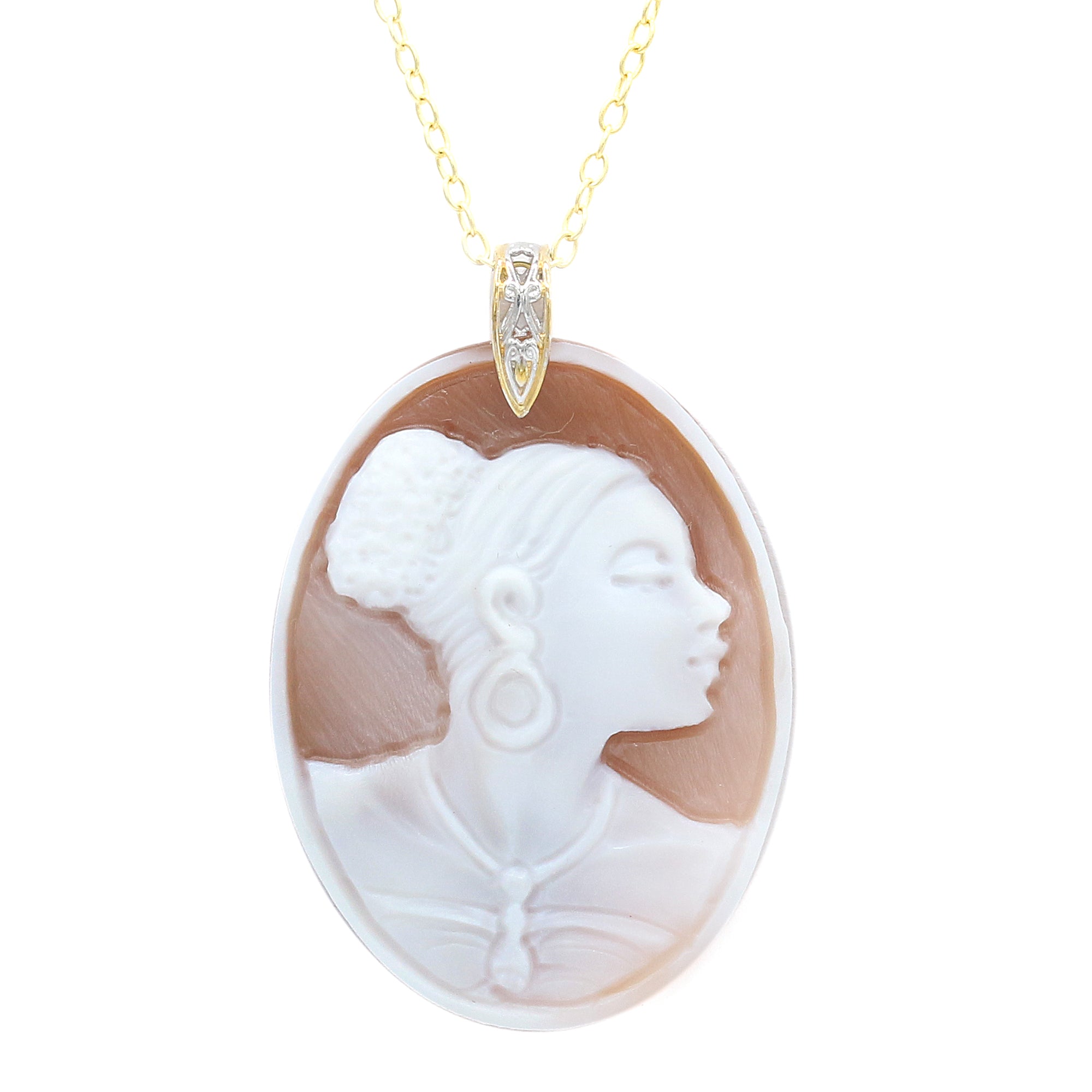 Gems en Vogue One-of-a-kind 24K Palladium Silver Carved Brown Cameo Elegant Woman Portrait Pendant