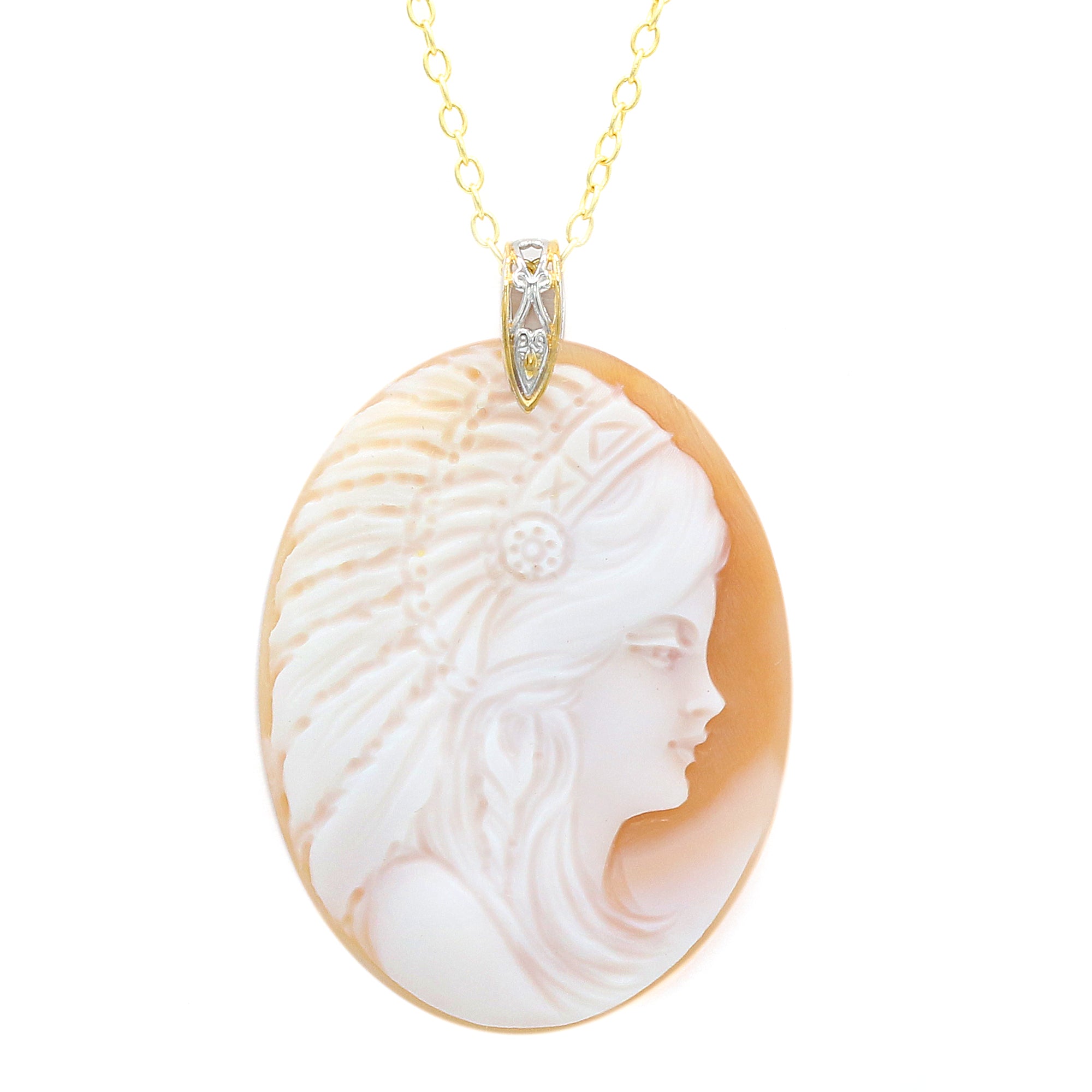 Gems en Vogue One-of-a-kind 24K Palladium Silver Carved Cameo Native American Headdress Pendant