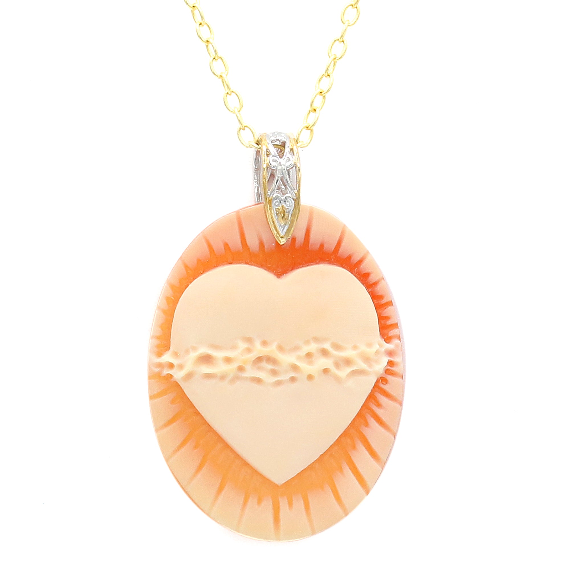 Gems en Vogue One-of-a-kind 24K Palladium Silver Carved Cameo Sacred Heart with Crown of Thorns Pendant