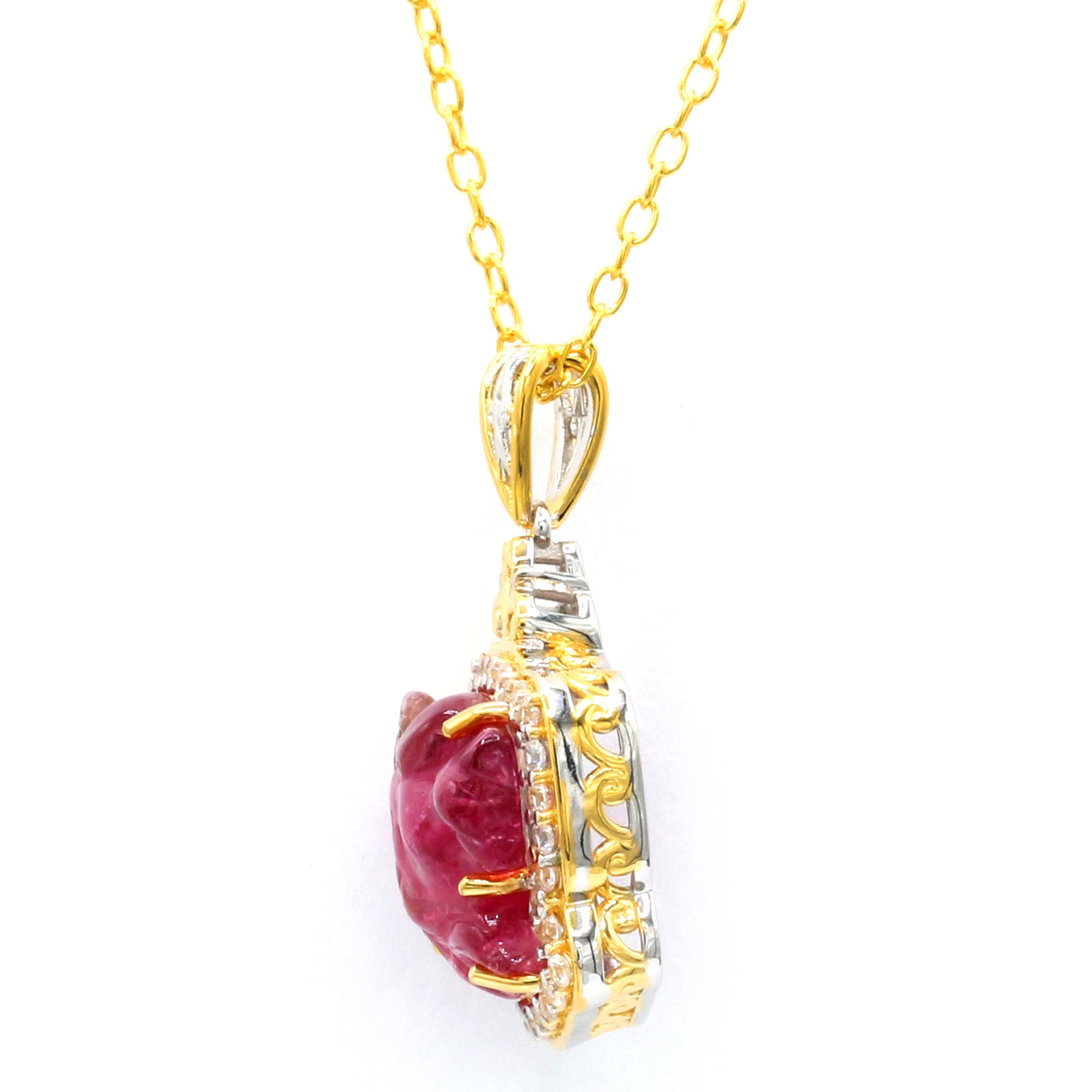 Couture Gems One-of-a-Kind 24K Palladium Silver Carved Panther Pink Tourmaline & White Zircon Pendant