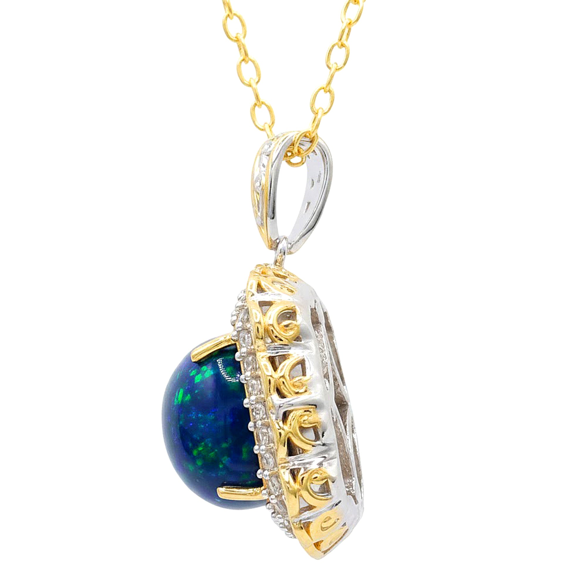 Gems en Vogue 24K Palladium Silver Peacock Opal & White Zircon Halo Pendant