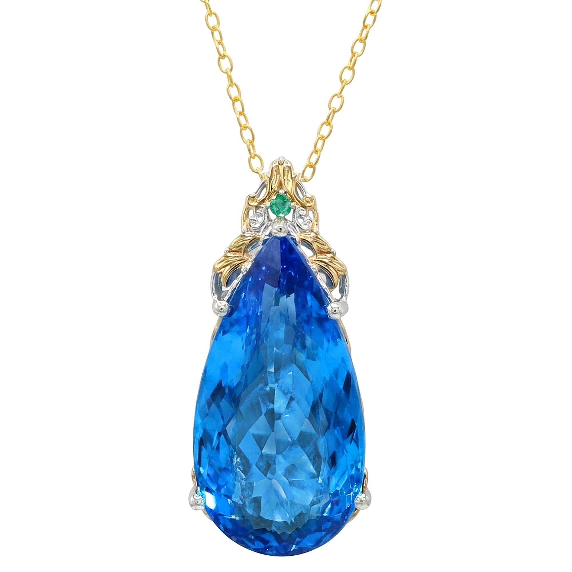 Couture Gems One-of-Kind 24K Palladium Silver 55.95ctw Kashmir Blue Topaz & Emerald Honker Pendant