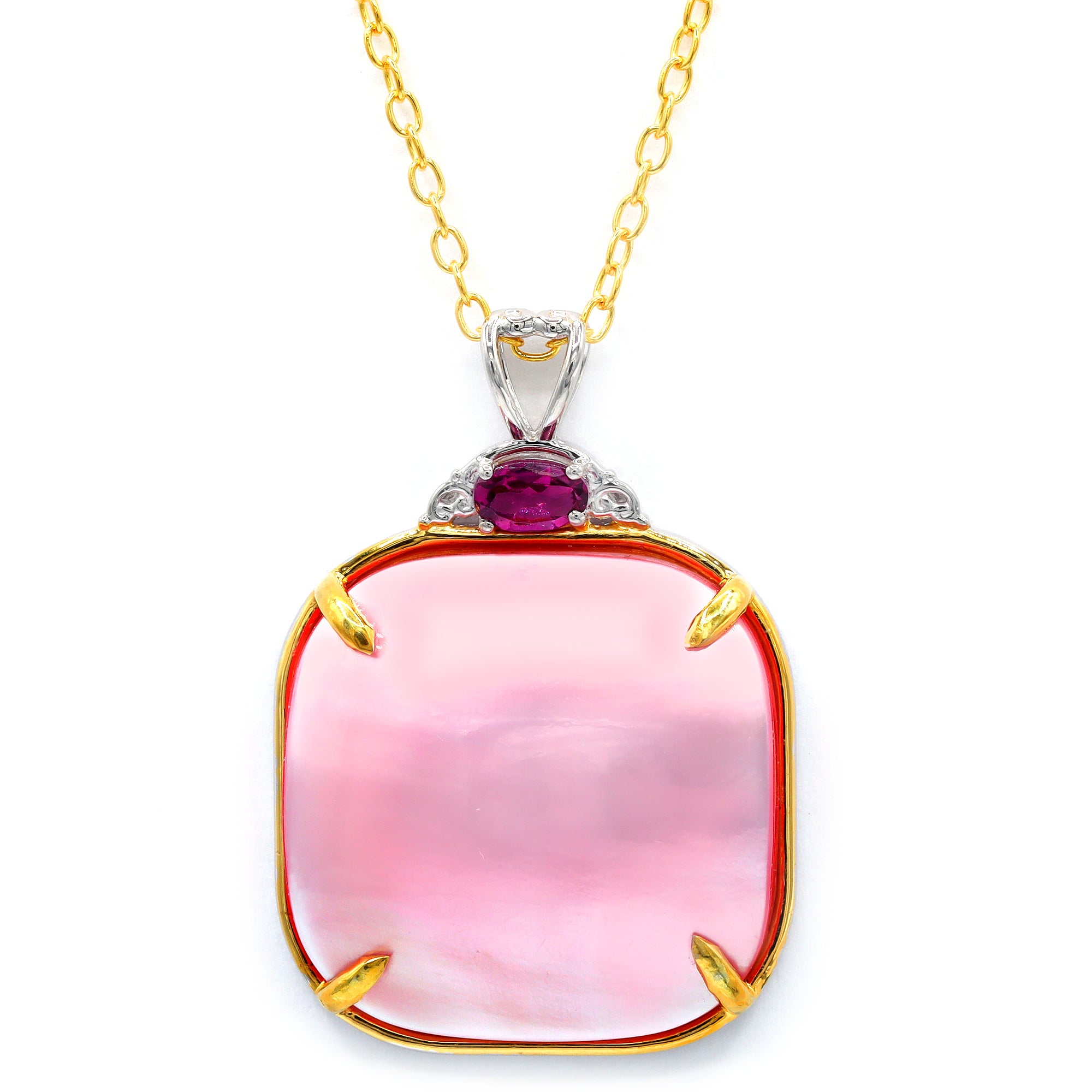 Gems en Vogue 24K Palladium Silver Pink Mabe Pearl & Purple Garnet Pendant
