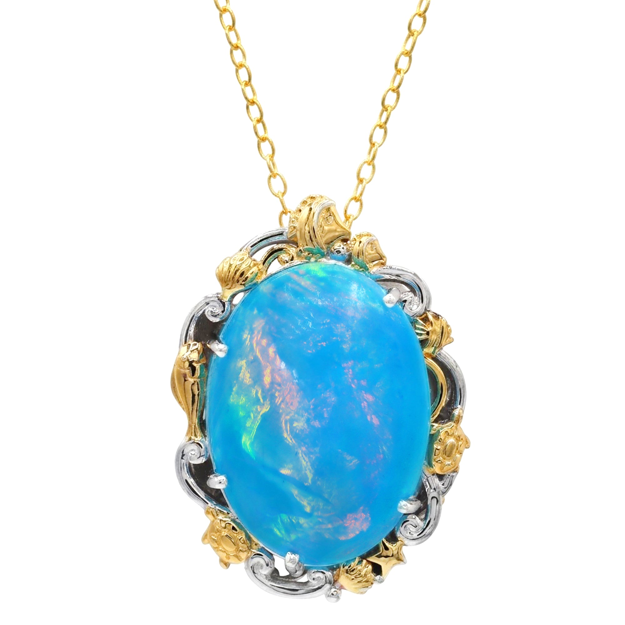 Couture Gems One-of-a-Kind 24K Palladium Silver 16.04ctw Paraiba Opal Sealife Pendant