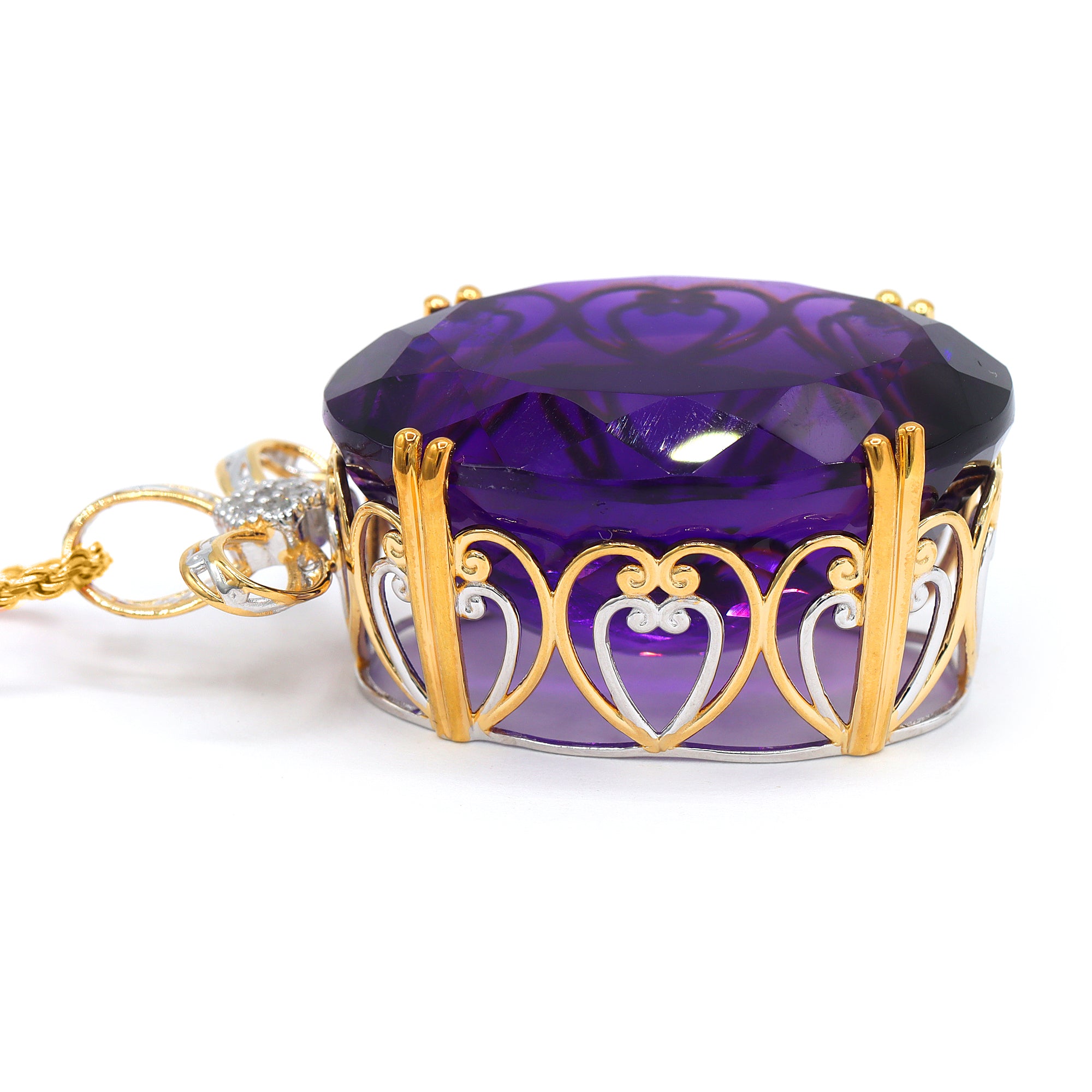 Couture Gems One-of-a-kind 24K Palladium Silver 91.62ctw Tanzanian Amethyst & White Zircon Bow Honker Pendant