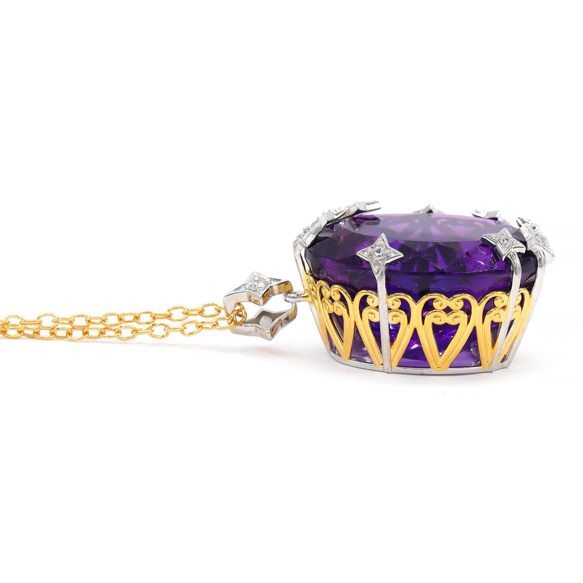Couture Gems One-of-a-kind 24K Palladium Silver 75.26ctw African Amethyst & White Zircon Star Honker Pendant