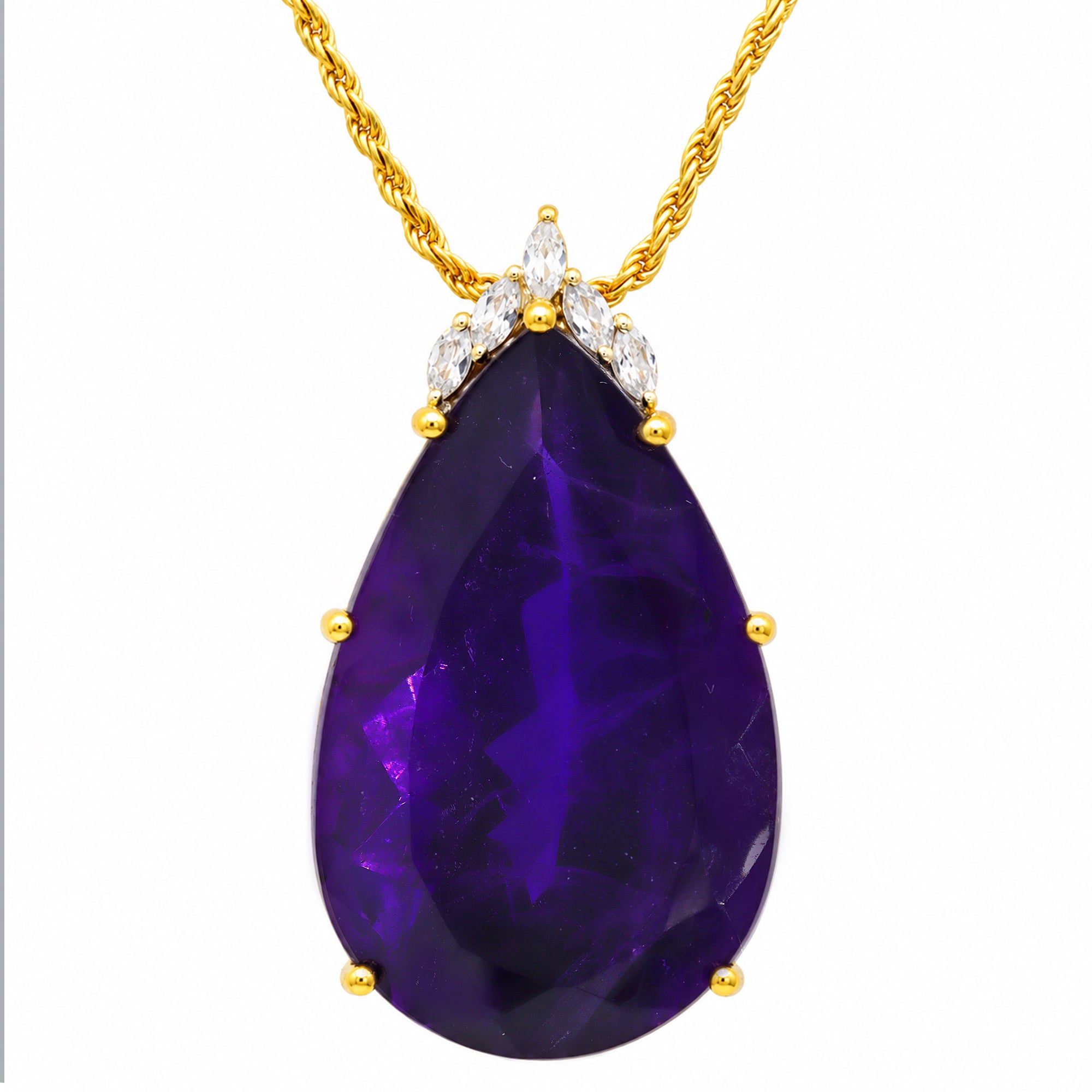 Couture Gems One-of-a-kind 24K Palladium Silver 66.81ctw Tanzanian Amethyst & White Zircon Honker Pendant
