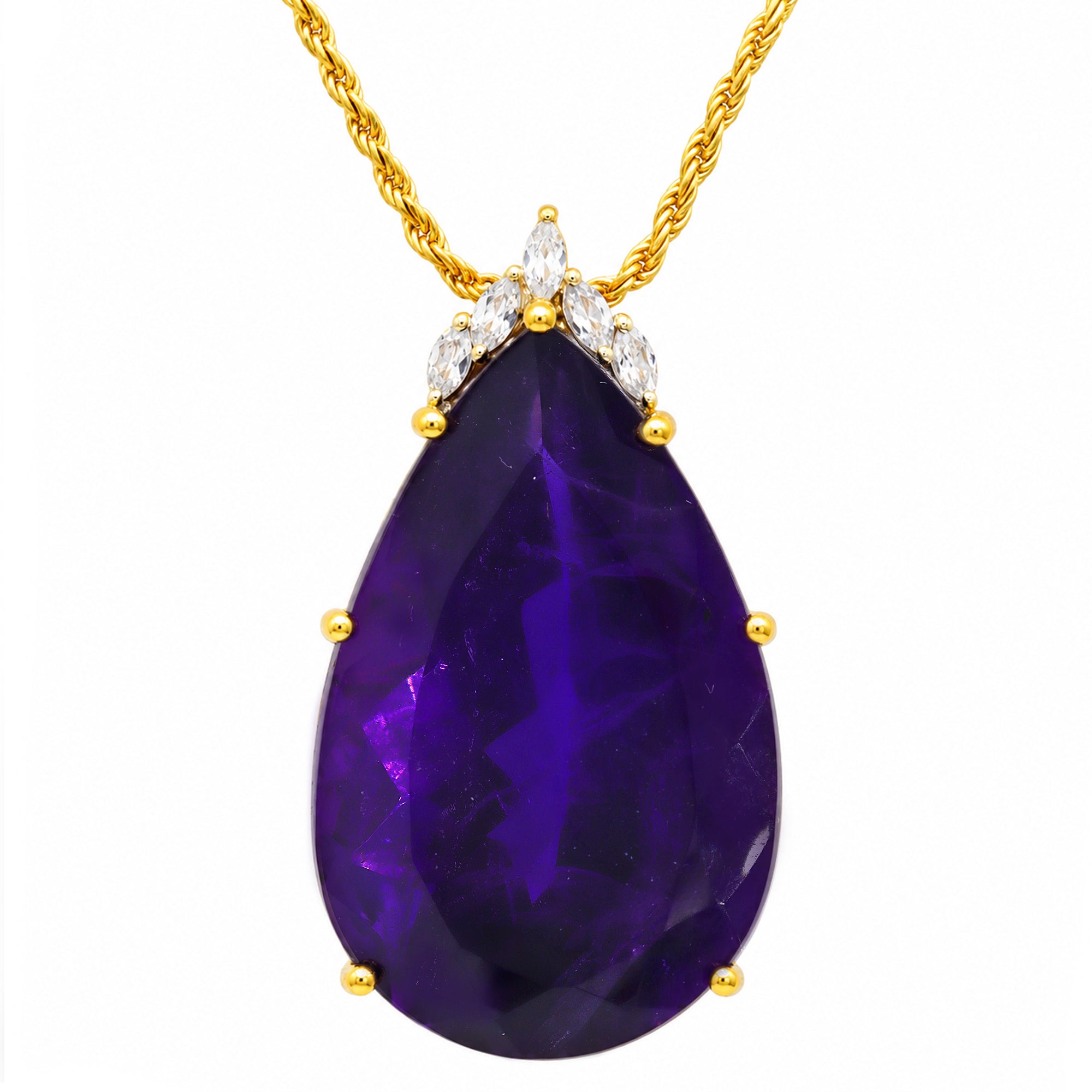 Couture Gems One-of-a-kind 24K Palladium Silver 66.81ctw Tanzanian Amethyst & White Zircon Honker Pendant