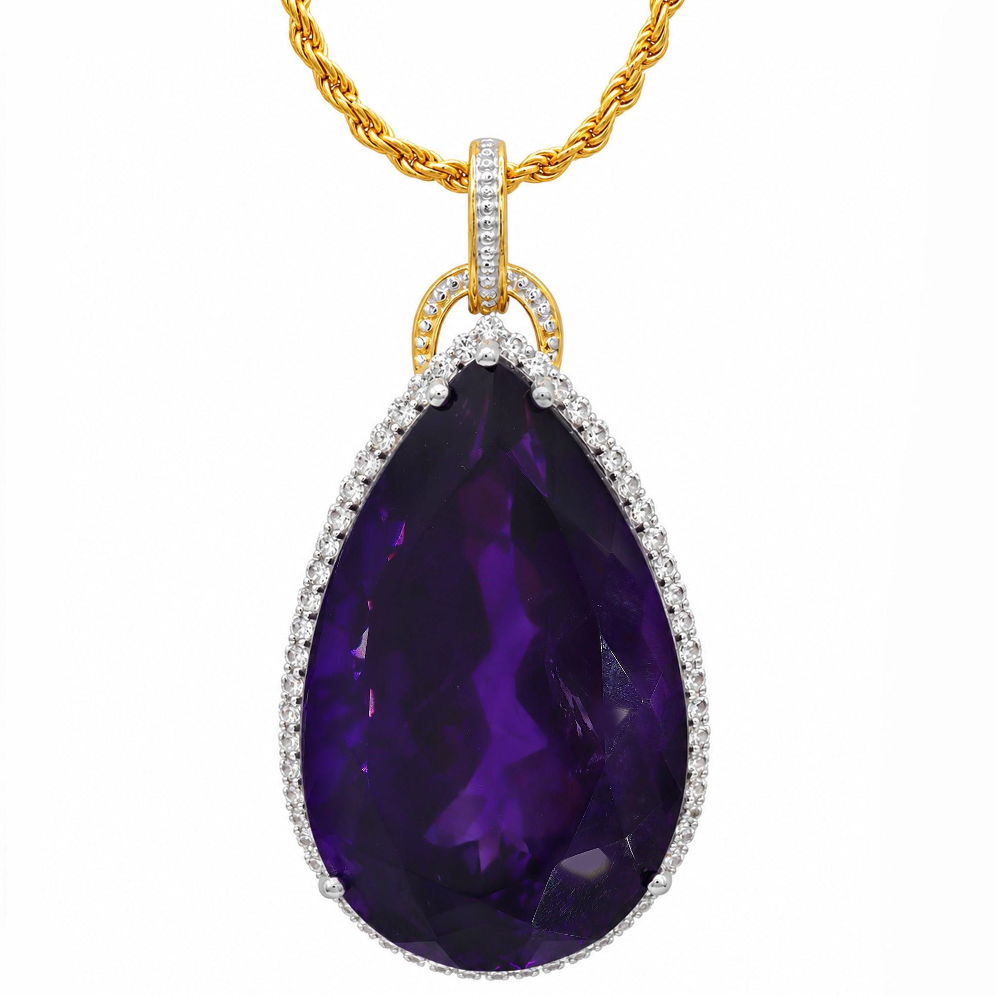 Couture Gems One-of-a-kind 24K Palladium Silver 67.75ctw Tanzanian Amethyst & White Zircon Halo Honker Pendant