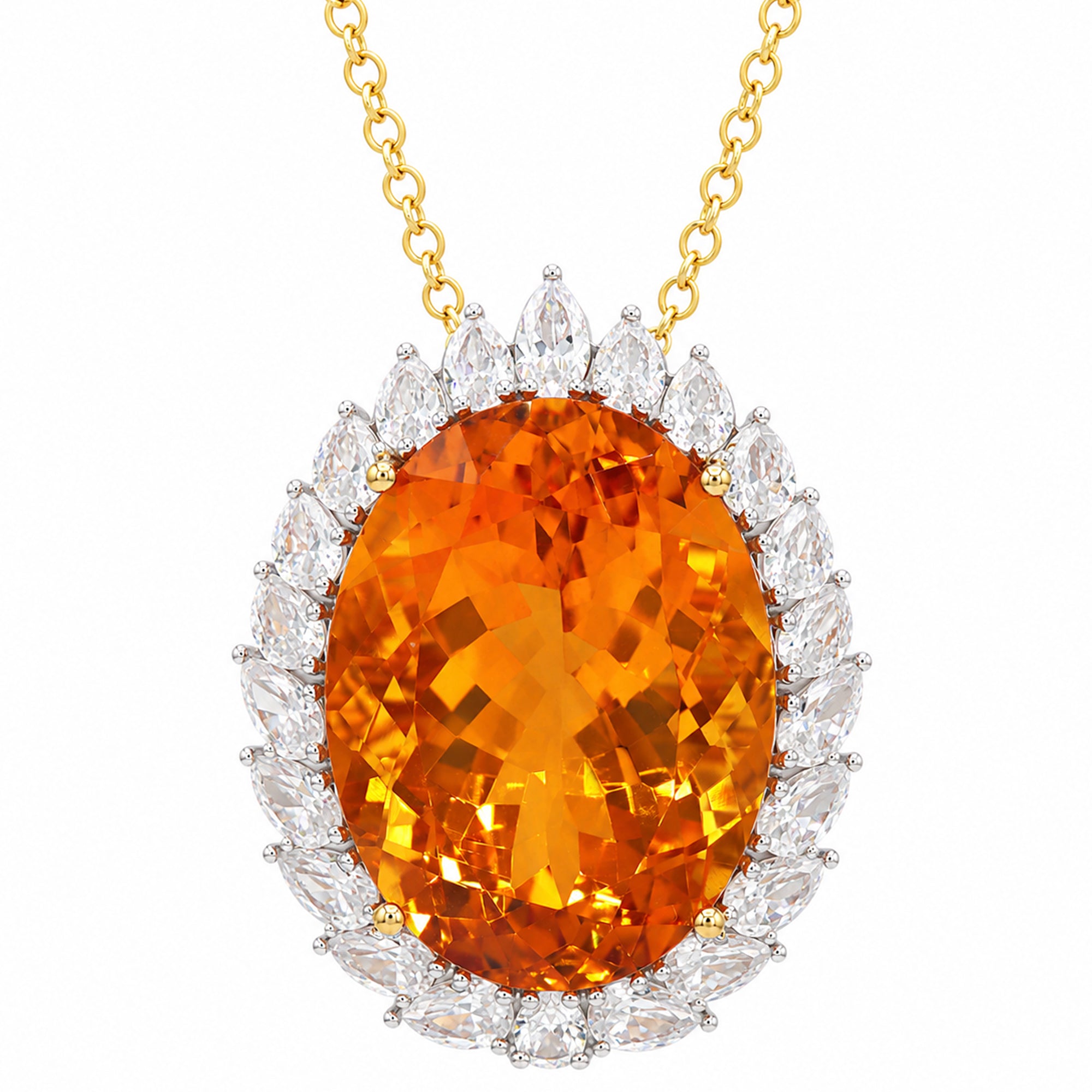 Couture Gems One-of-a-Kind 24K Palladium Silver 46.11ctw Fire Citrine & White Zircon Halo Pendant