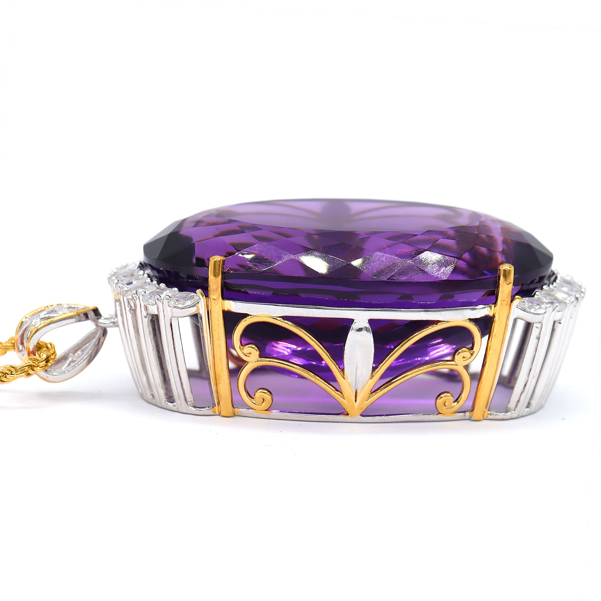 Couture Gems One-of-a-kind 24K Palladium Silver 85.07ctw Tanzanian Amethyst & White Zircon Honker Pendant
