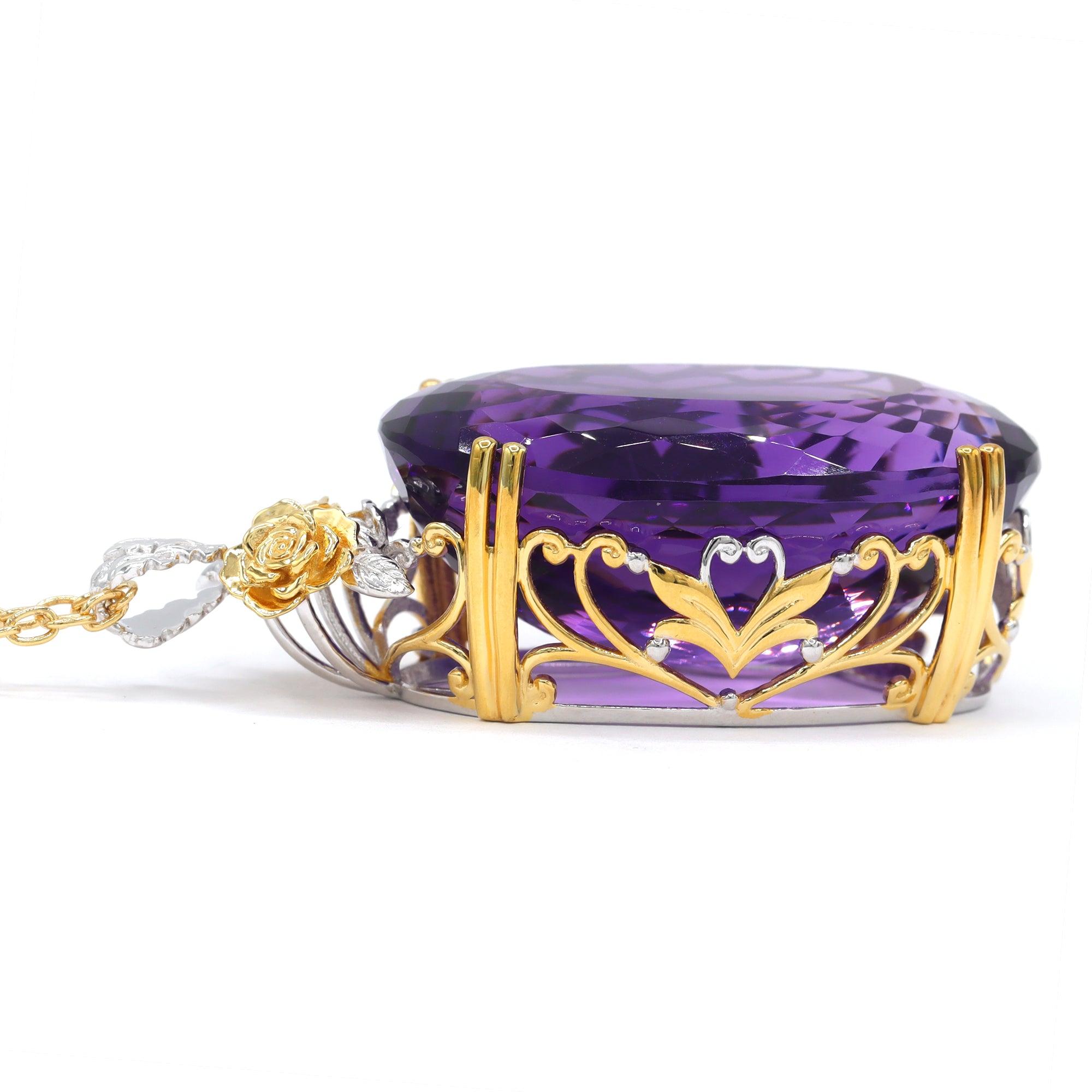 Couture Gems One-of-a-kind 24K Palladium Silver 90.97ctw Tanzanian Amethyst Flower Honker Pendant