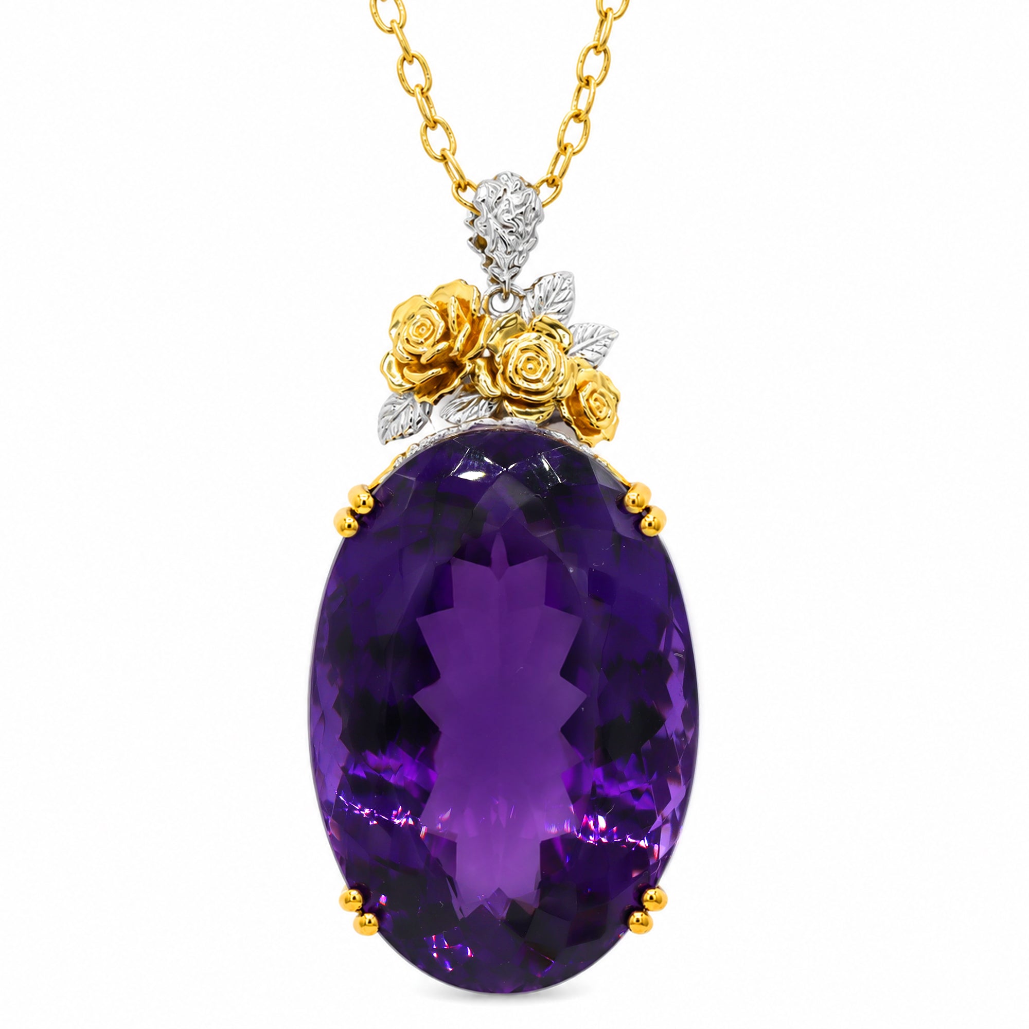 Couture Gems One-of-a-kind 24K Palladium Silver 90.97ctw Tanzanian Amethyst Flower Honker Pendant