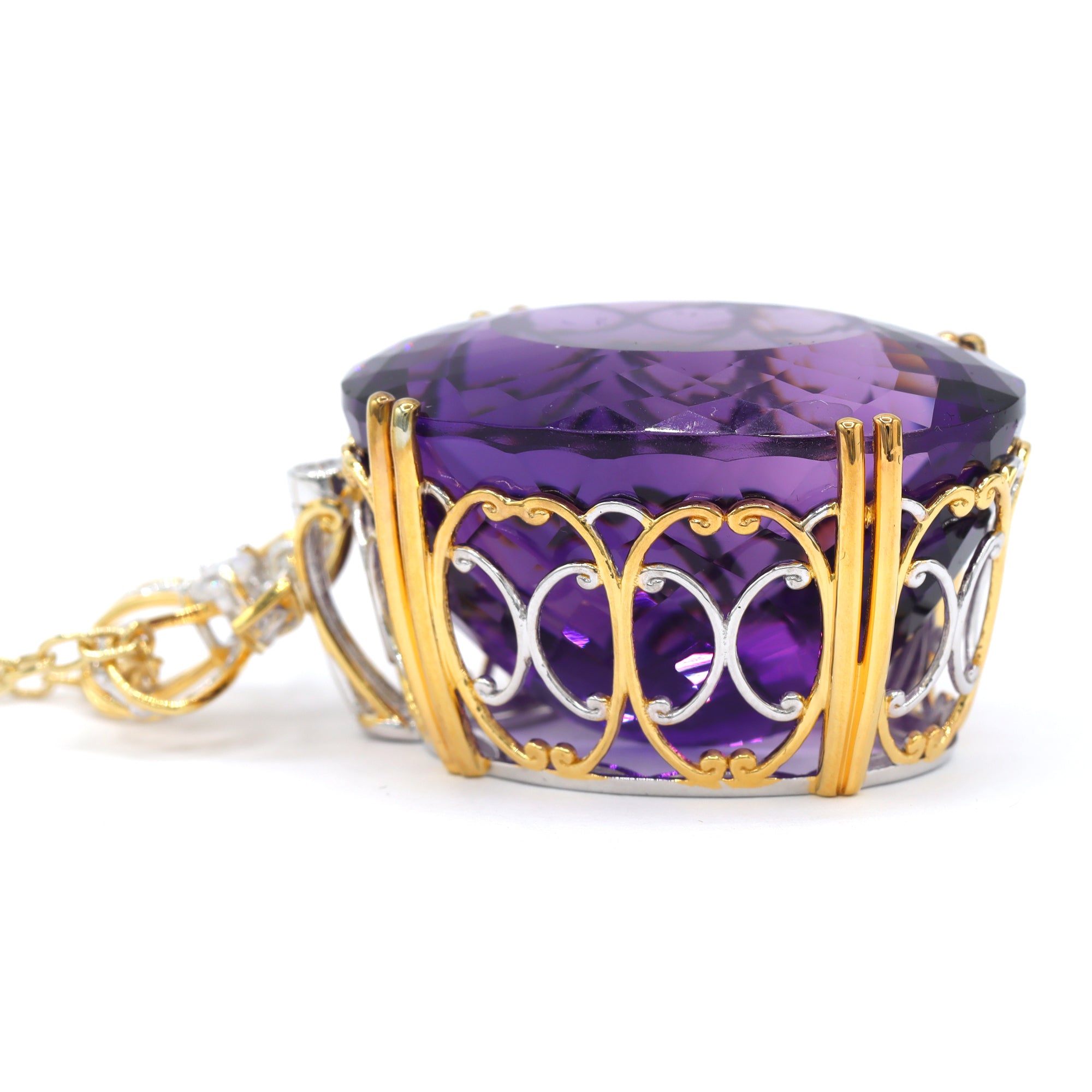 Couture Gems One-of-a-kind 24K Palladium Silver 103.48ctw Tanzanian Amethyst & White Zircon Bow Honker Pendant