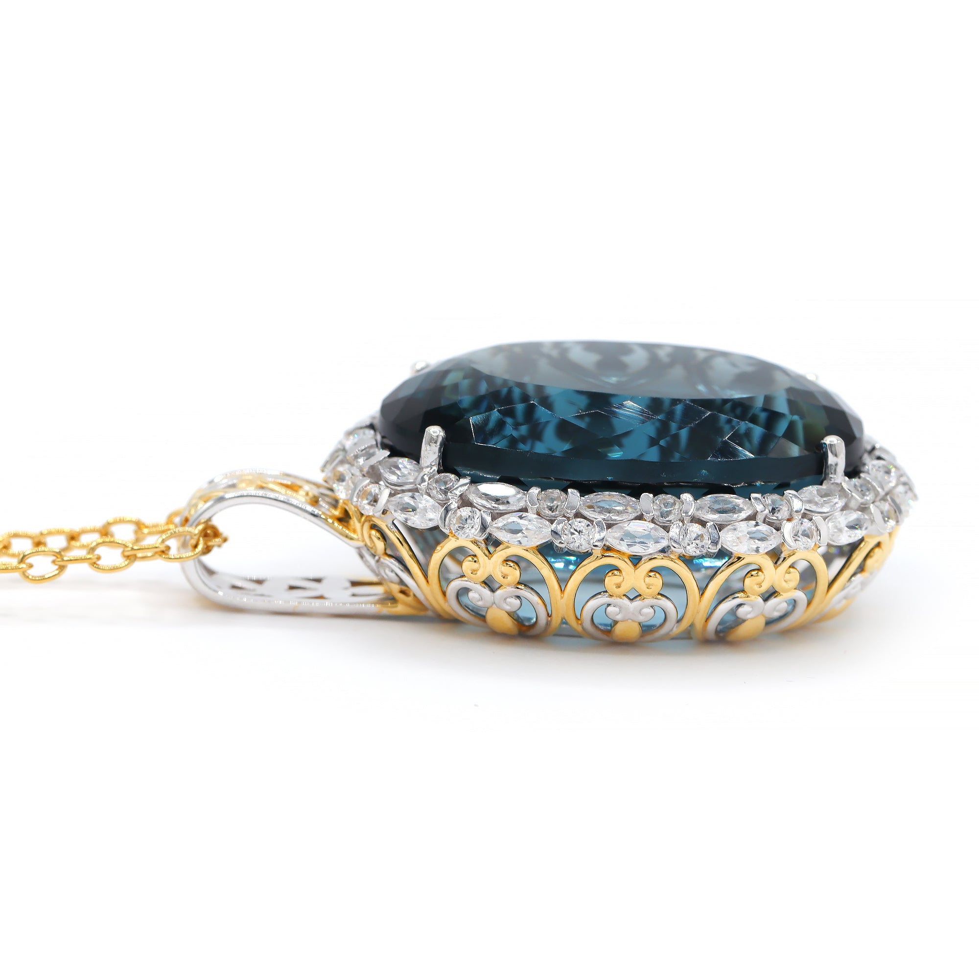 Couture Gems One-of-a-Kind 24K Palladium Silver 78.36ctw London Blue Topaz & White Zircon Halo Honker Pendant