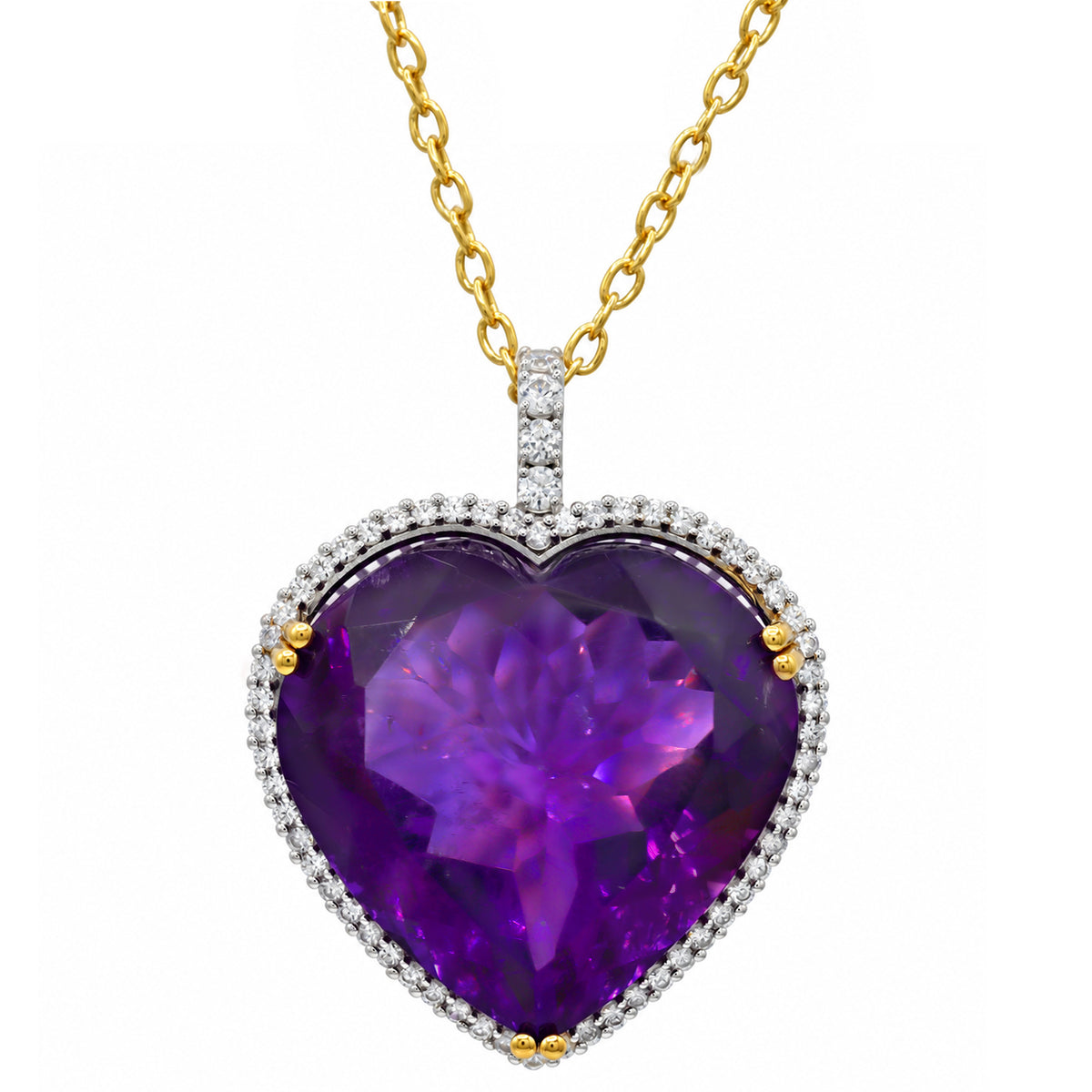 Couture Gems One-of-a-kind 24K Palladium Silver 79.44ctw Heart Shape Tanzanian Amethyst & White Zircon Honker Pendant