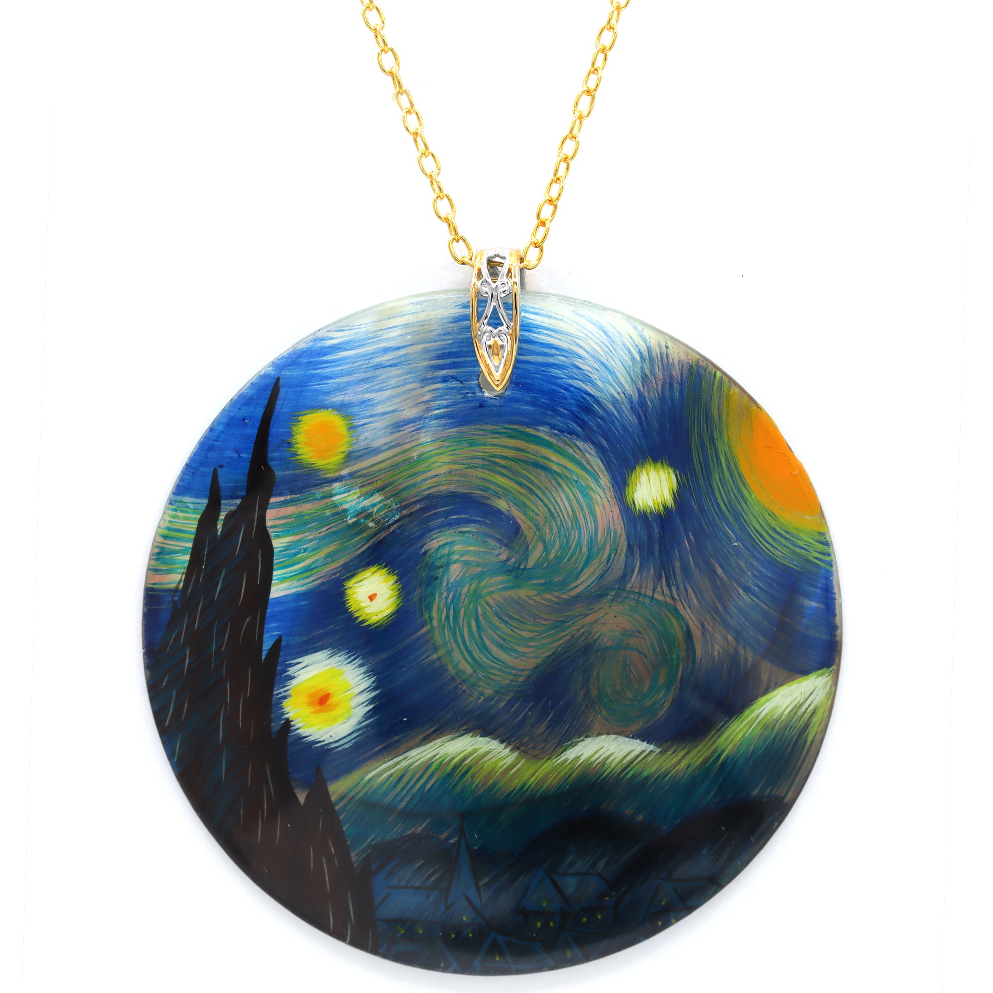 Pendentif Danseuses en Coquillage Peint Main et Rubis Gems en Vogue