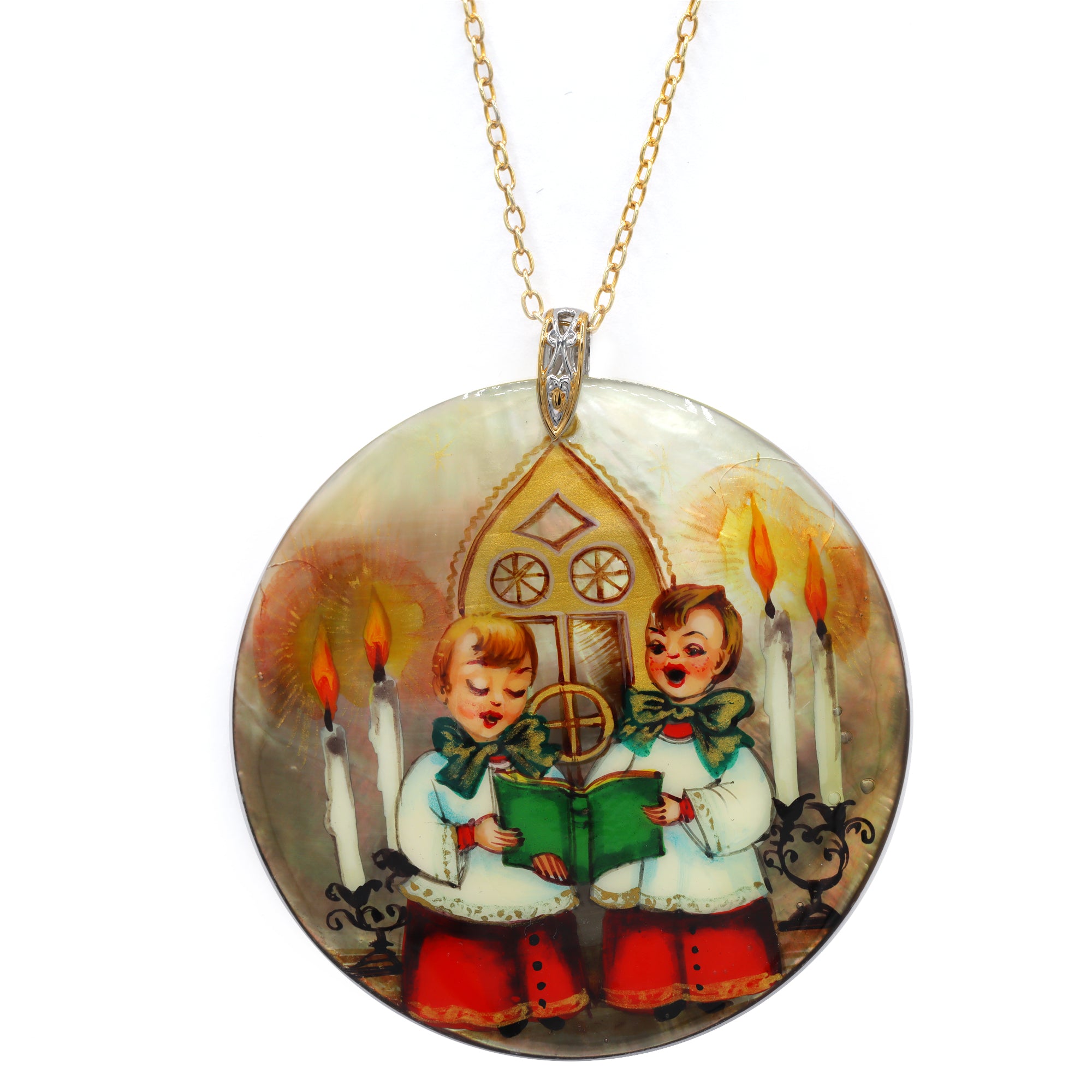 Pendentif Danseuses en Coquillage Peint Main et Rubis Gems en Vogue