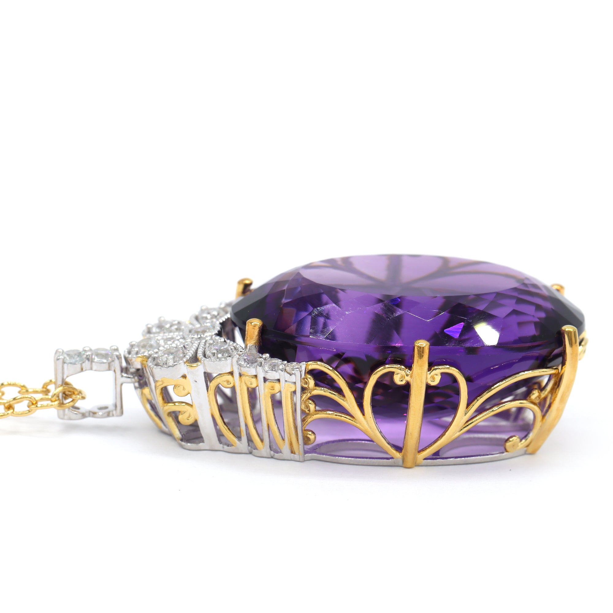 Couture Gems One-of-a-kind 24K Palladium Silver 65.36ctw Tanzanian Amethyst & White Zircon Bow Honker Pendant