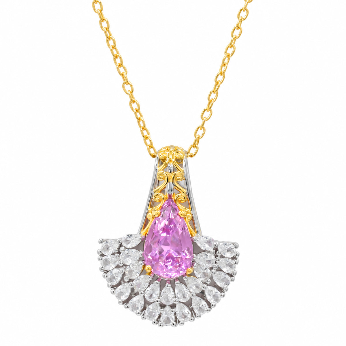 Gems en Vogue One-of-a-Kind 24K Palladium Silver 5.99ctw Pink Kunzite & White Zircon Fan Pendant