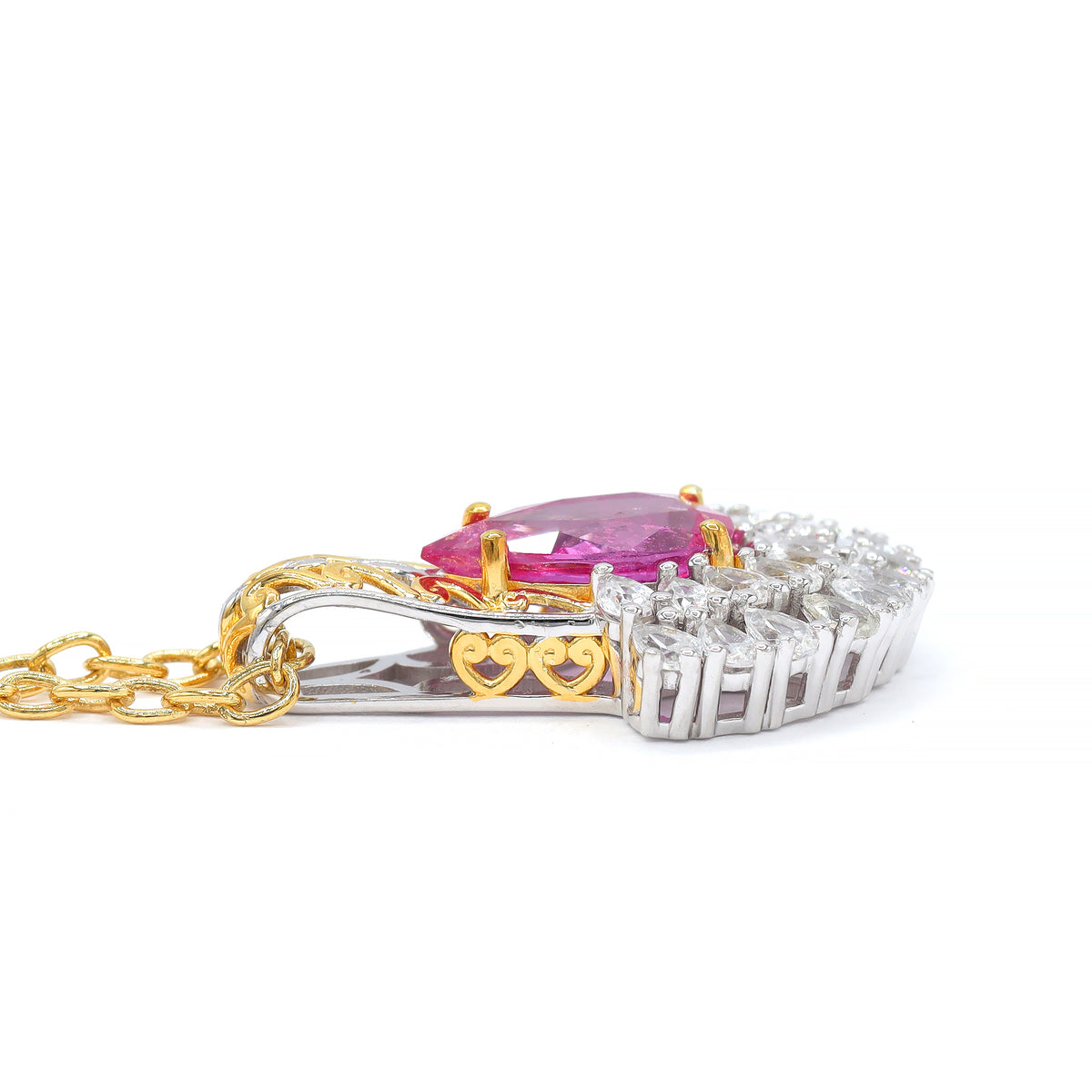 Couture Gems One-of-a-Kind 24K Palladium Silver 4.26ctw Lotus Pink Sapphire & White Zircon Fan Pendant