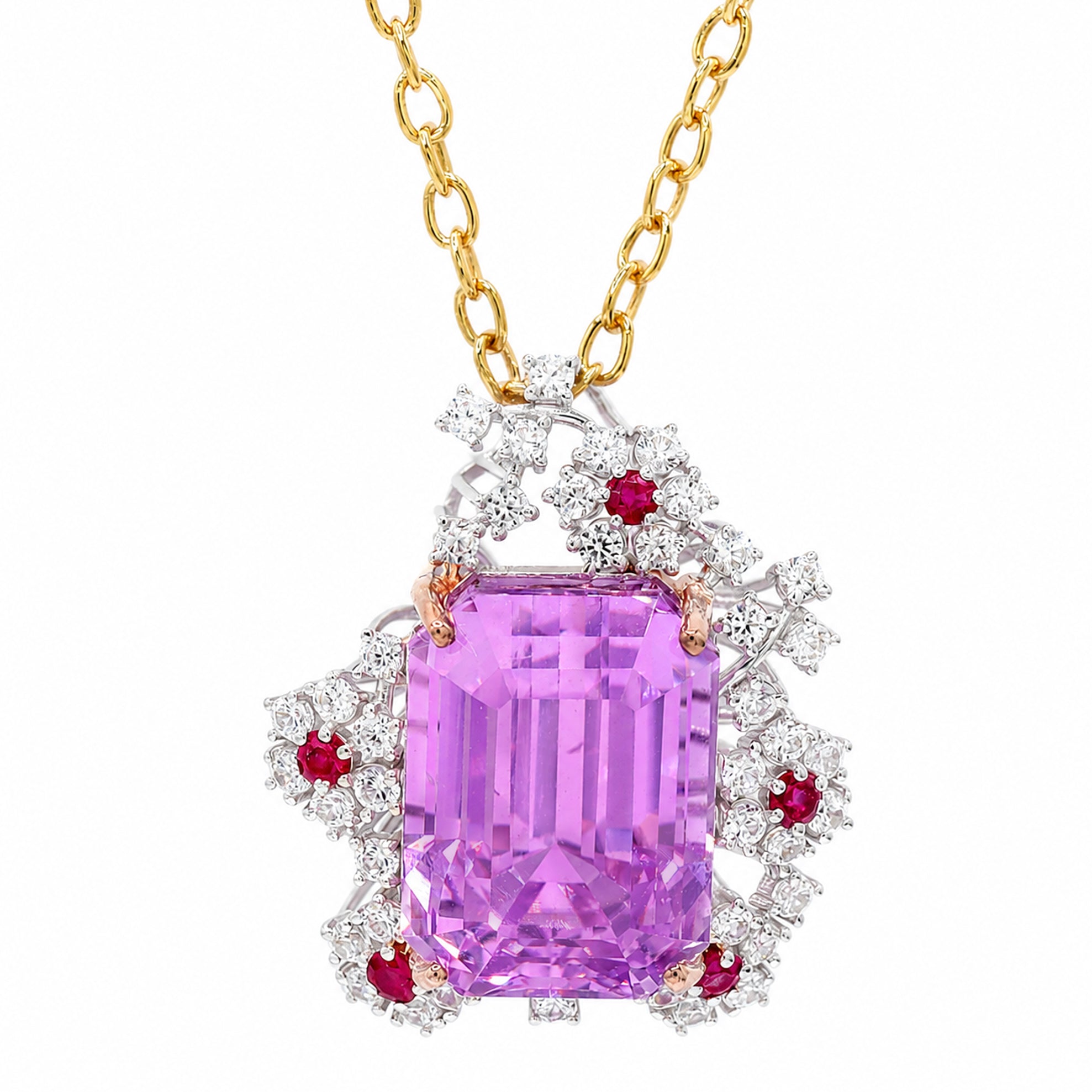 Couture Gems One-of-a-Kind 24K Palladium Silver 23.33ctw Martha Rocha 5A Kunzite & Ruby Flower Pendant