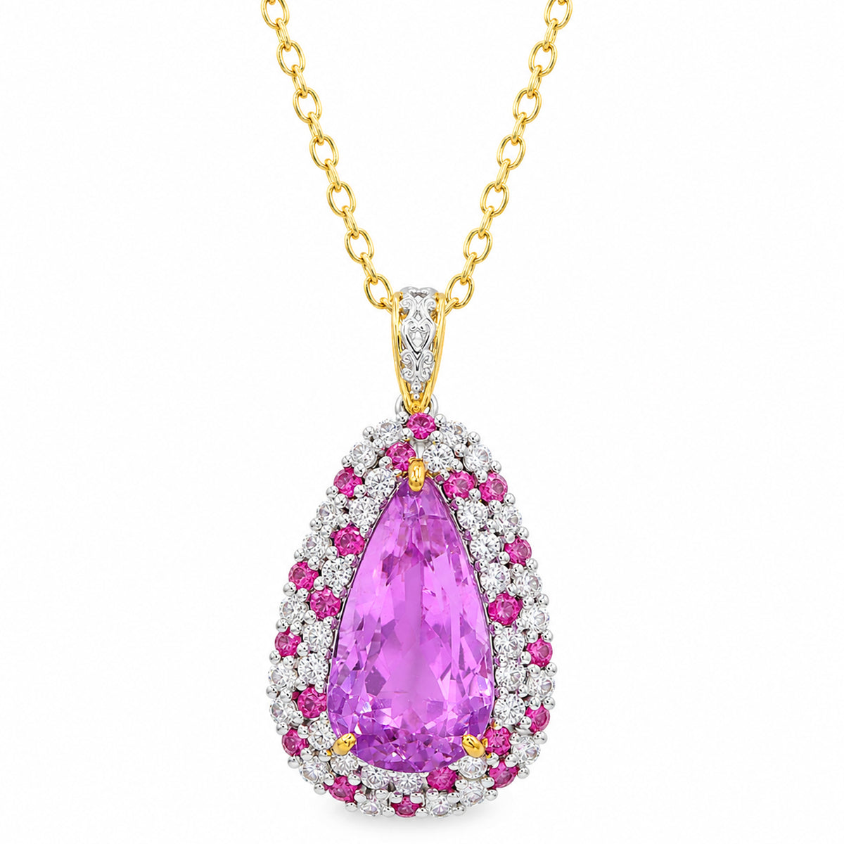 Couture Gems One-of-a-Kind 24K Palladium Silver 17.23ctw Martha Rocha 5A Kunzite, Pink Tourmaline & White Zircon Halo Pendant