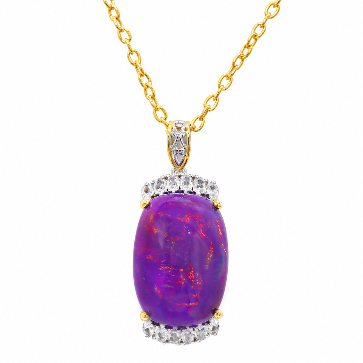 Couture Gems One-of-a-Kind 24K Palladium Silver 21.96ctw Mystic Purple Opal & White Zircon Pendant
