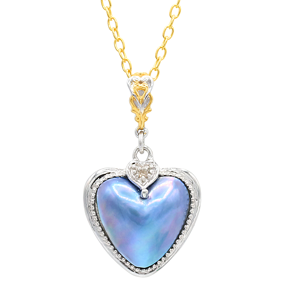 Gems en Vogue 24K Palladium Silver Peacock Mabe Pearl & Diamond Heart Pendant