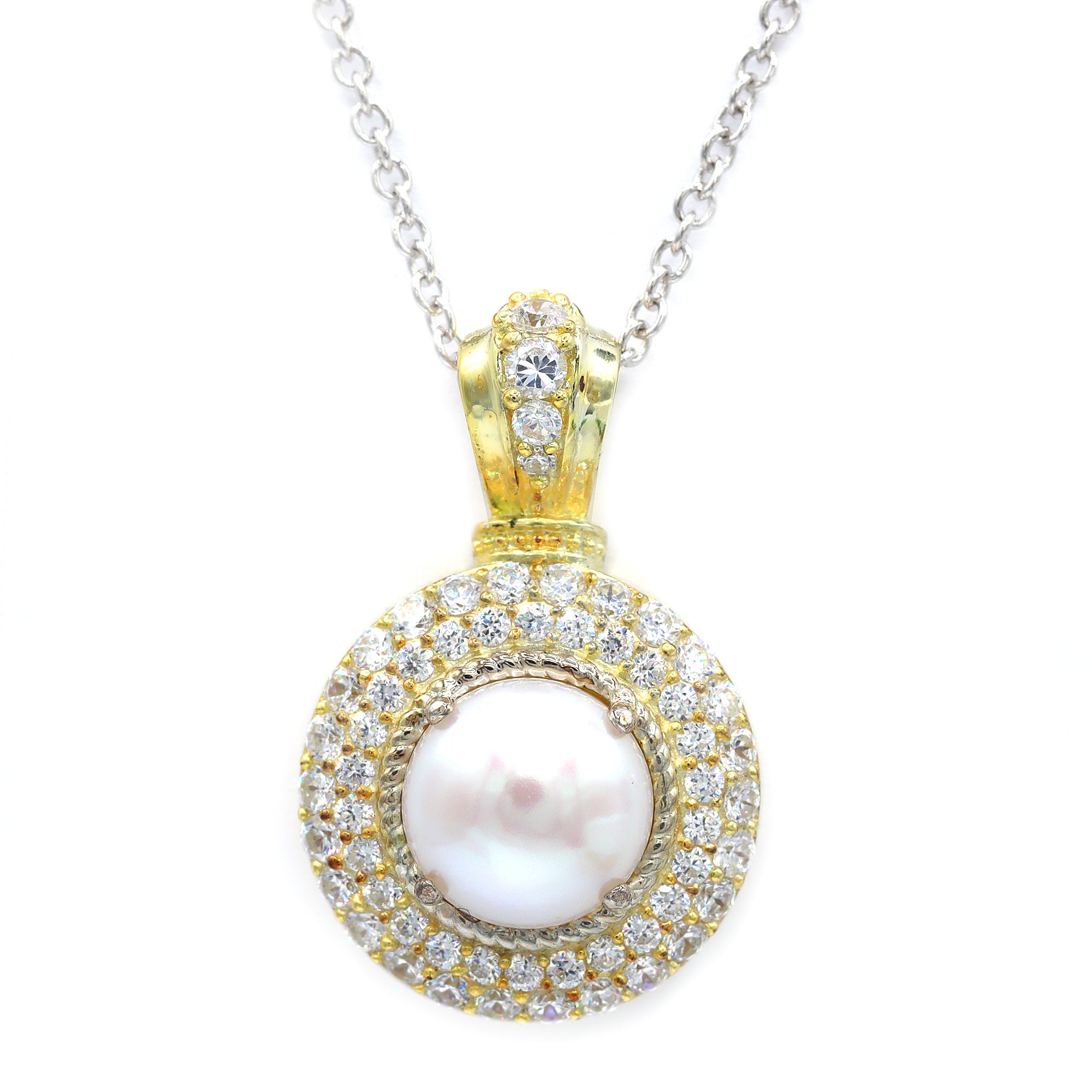 Signity Sterling Silver Mabe Pearl & Cubic Zirconia Halo Pendant CHAIN NOT INCLUDED