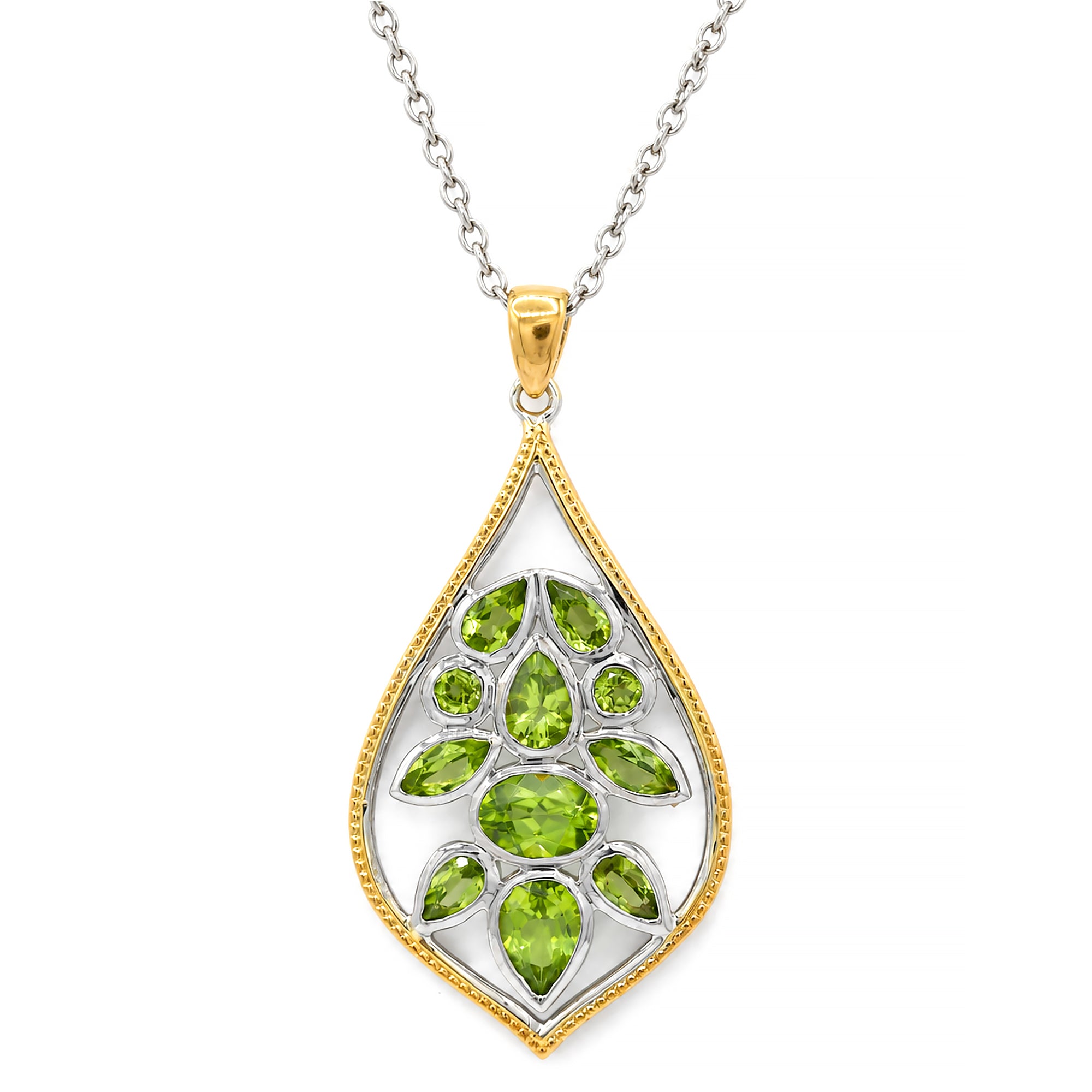 Gems en Vogue Pendentif papillon et fleur avec péridot de 1,42 carat, saphir orange et zircon blanc