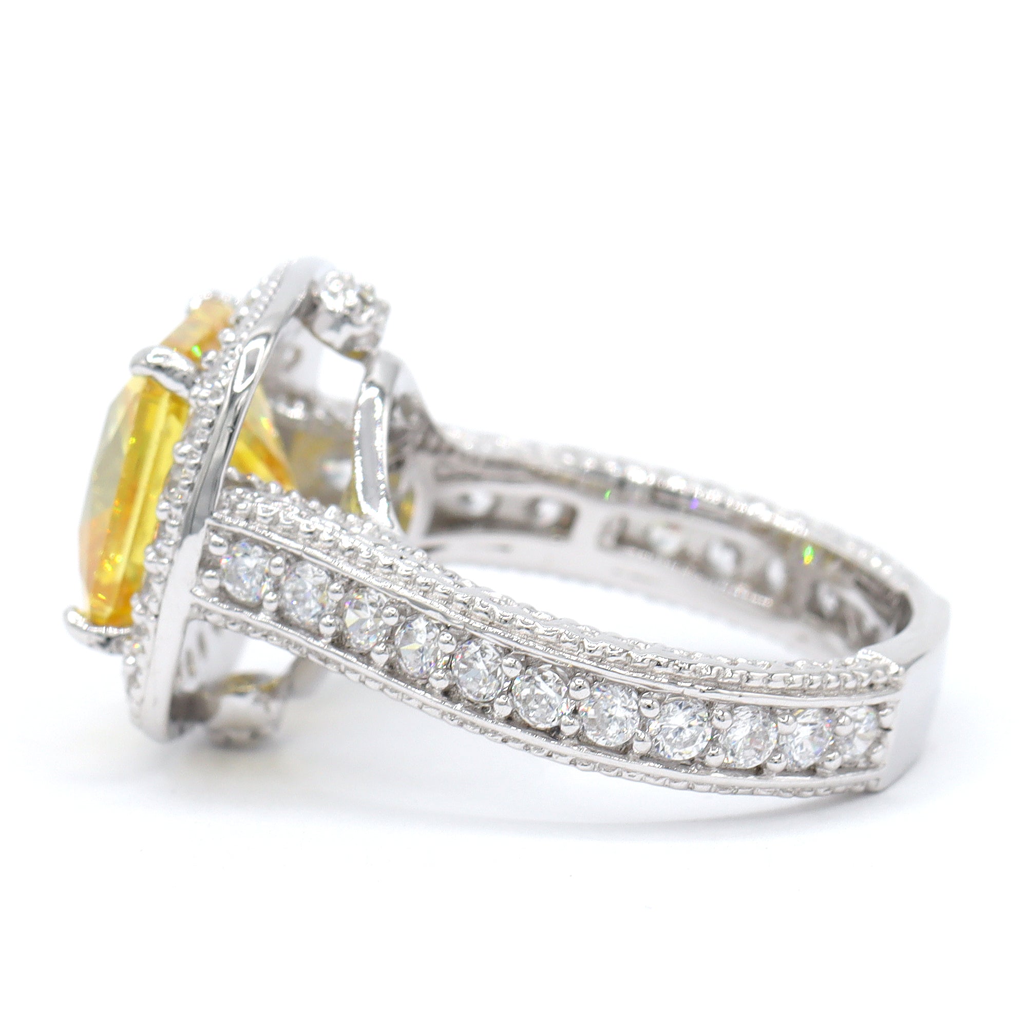 Signity Sterling Silver Yellow Cubic Zirconia Halo Ring CANNOT BE RESIZED