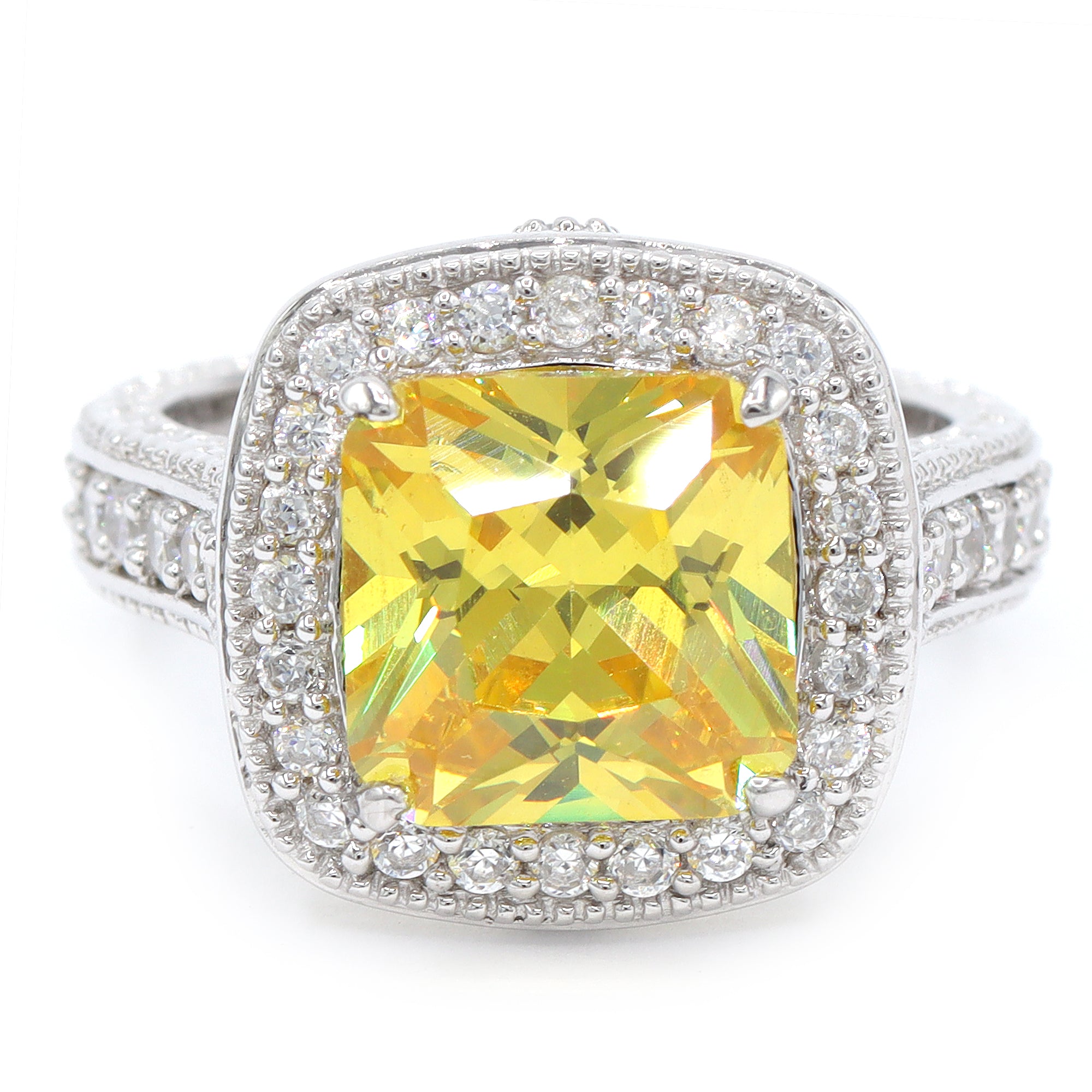 Signity Sterling Silver Yellow Cubic Zirconia Halo Ring CANNOT BE RESIZED
