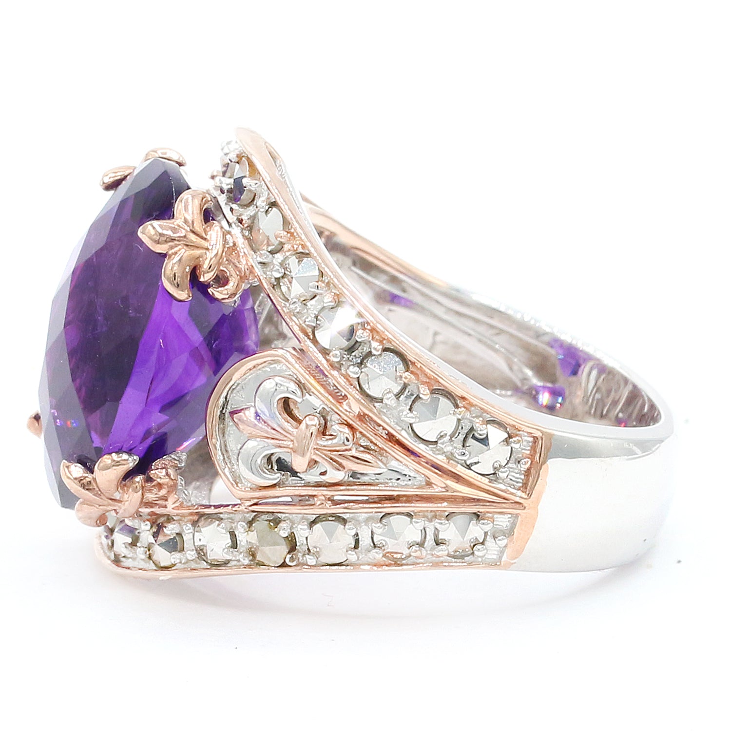 Gems en Vogue 8.75ctw African Amethyst & Chrome Marcasite Ring