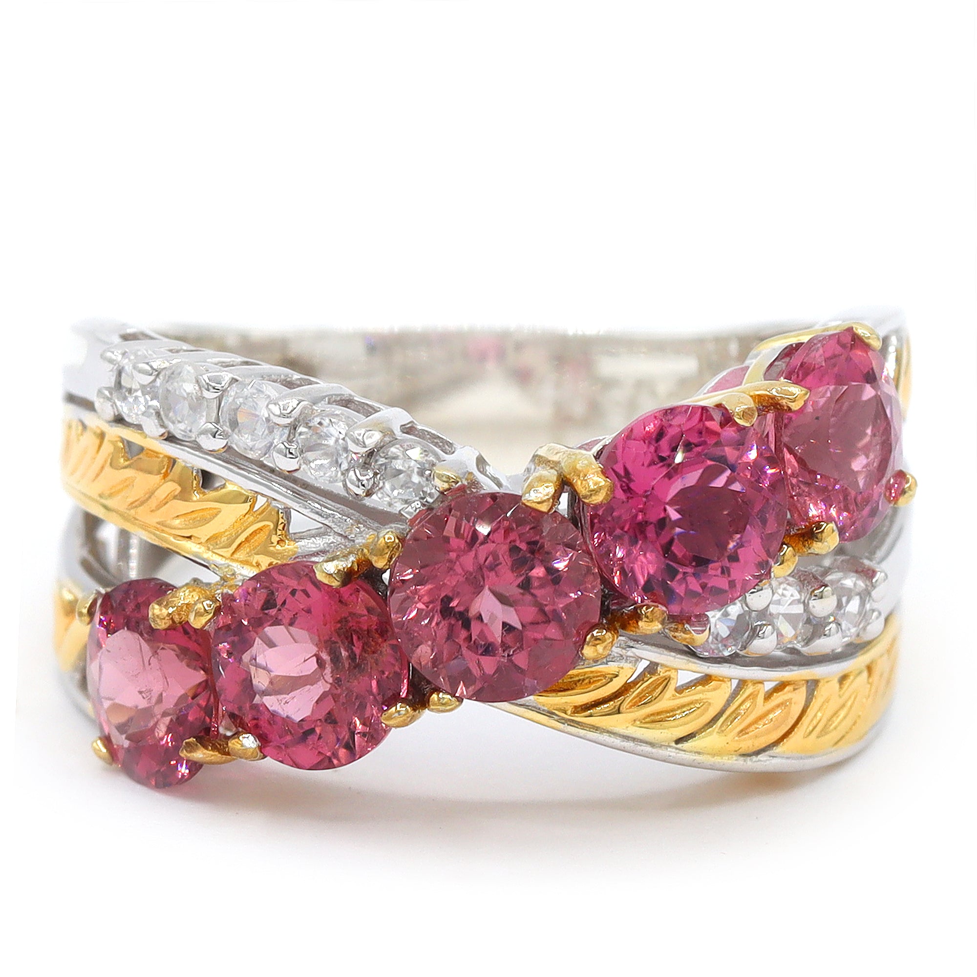 Bague à double halo Gems en Vogue unique en son genre, tourmaline rose de 2,30 carats et zircon blanc