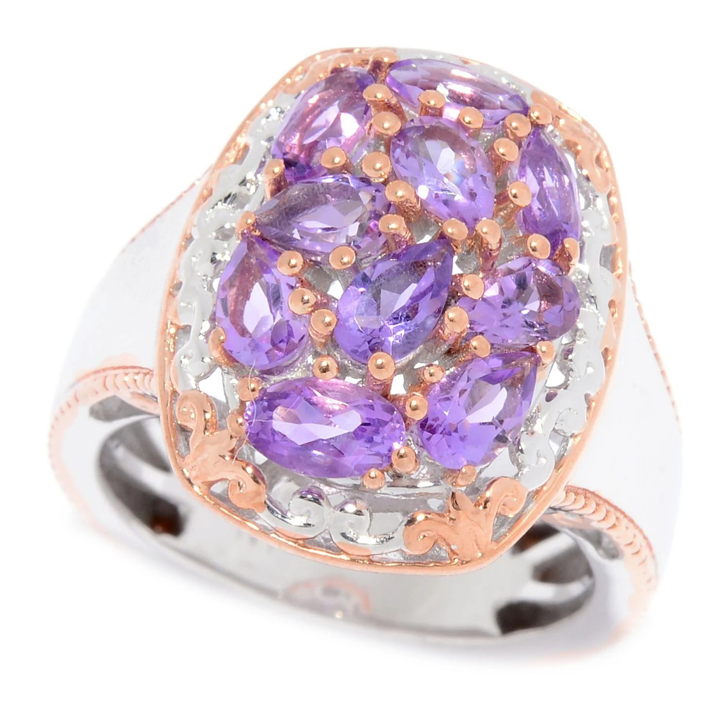 Gems en Vogue 1.70ctw Brazilian Amethyst Cluster Ring